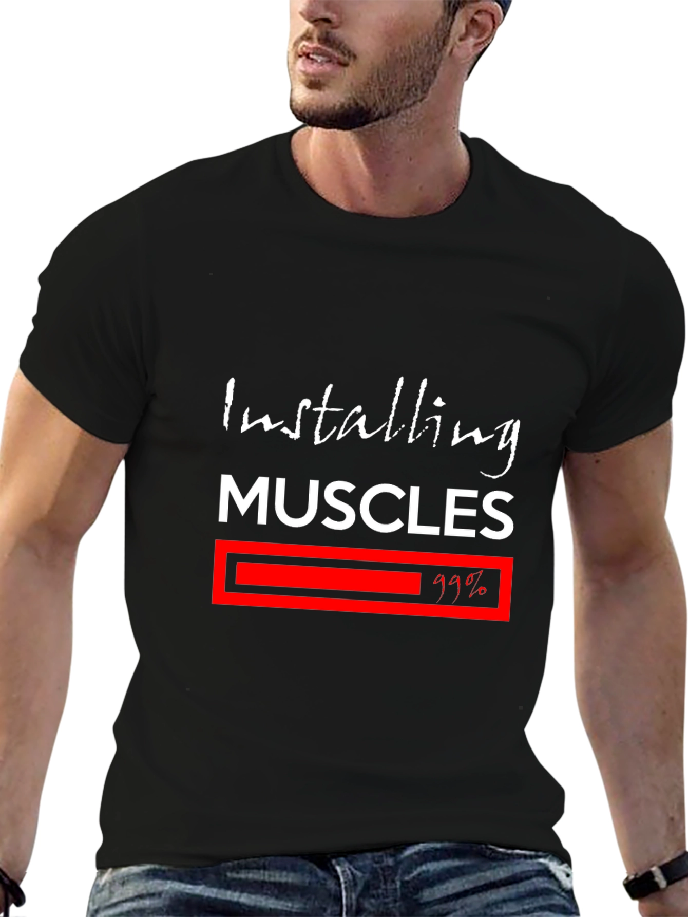 Black Installing Muscles T-Shirt - Fitness Motivation Tee view 6