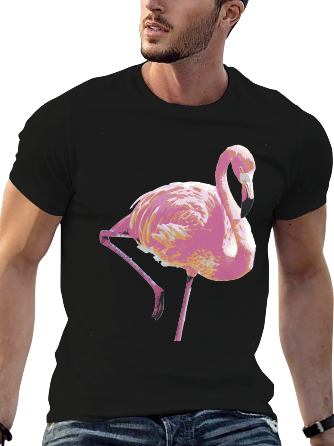 Black Pink Flamingo Graphic Tee - Stylish Men's T-Shirt view 6