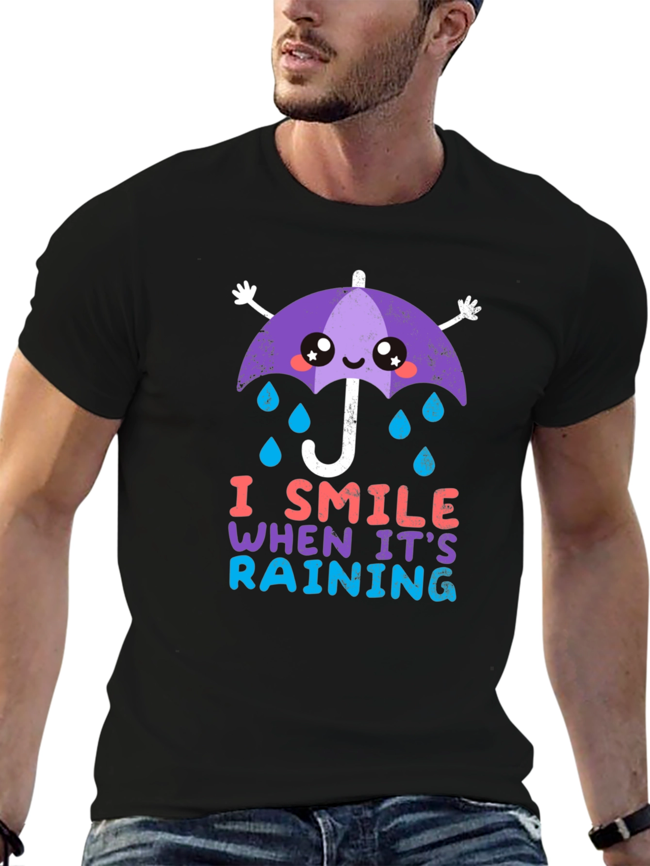 Black I Smile When It's Raining T-Shirt view 6