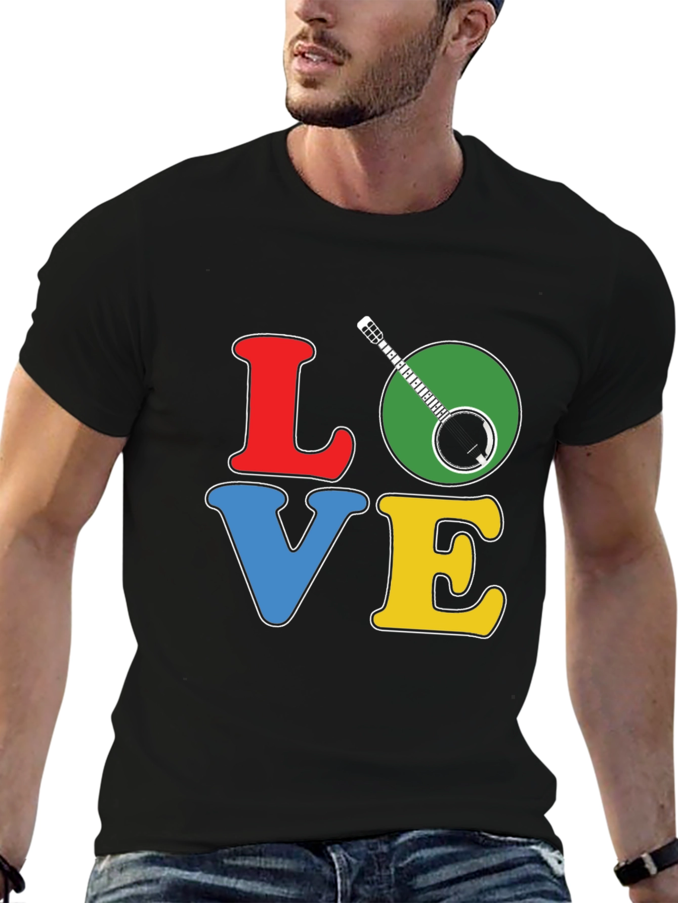 Black Banjo LOVE T-Shirt: Colorful Musical Tee view 6