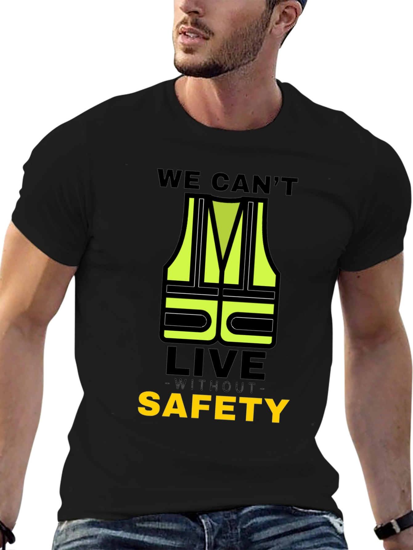 Black Safety First T-Shirt - High Visibility Graphic Tee view 6
