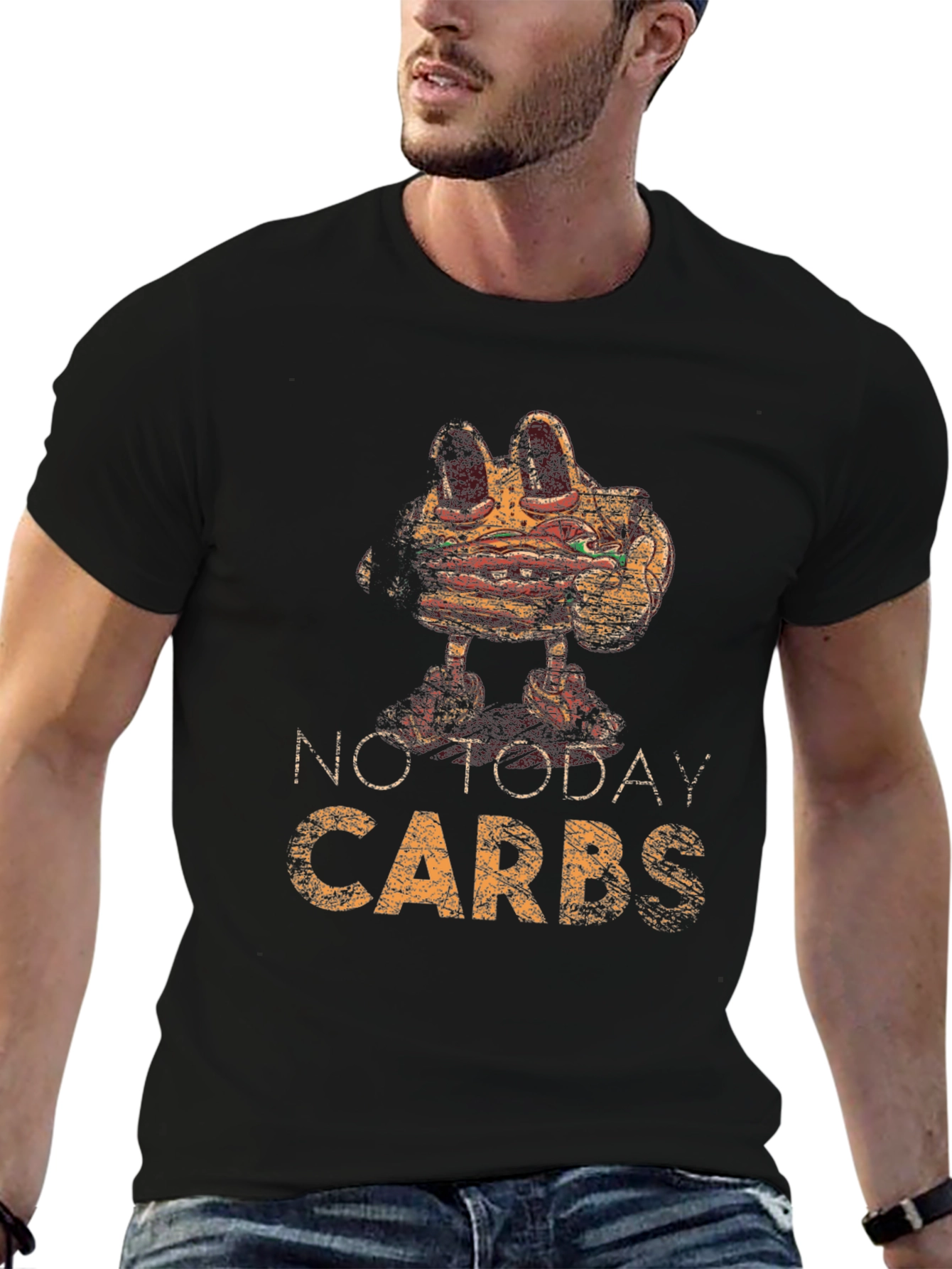 Black No Today Carbs Graphic Tee Funny Diet T-Shirt view 6