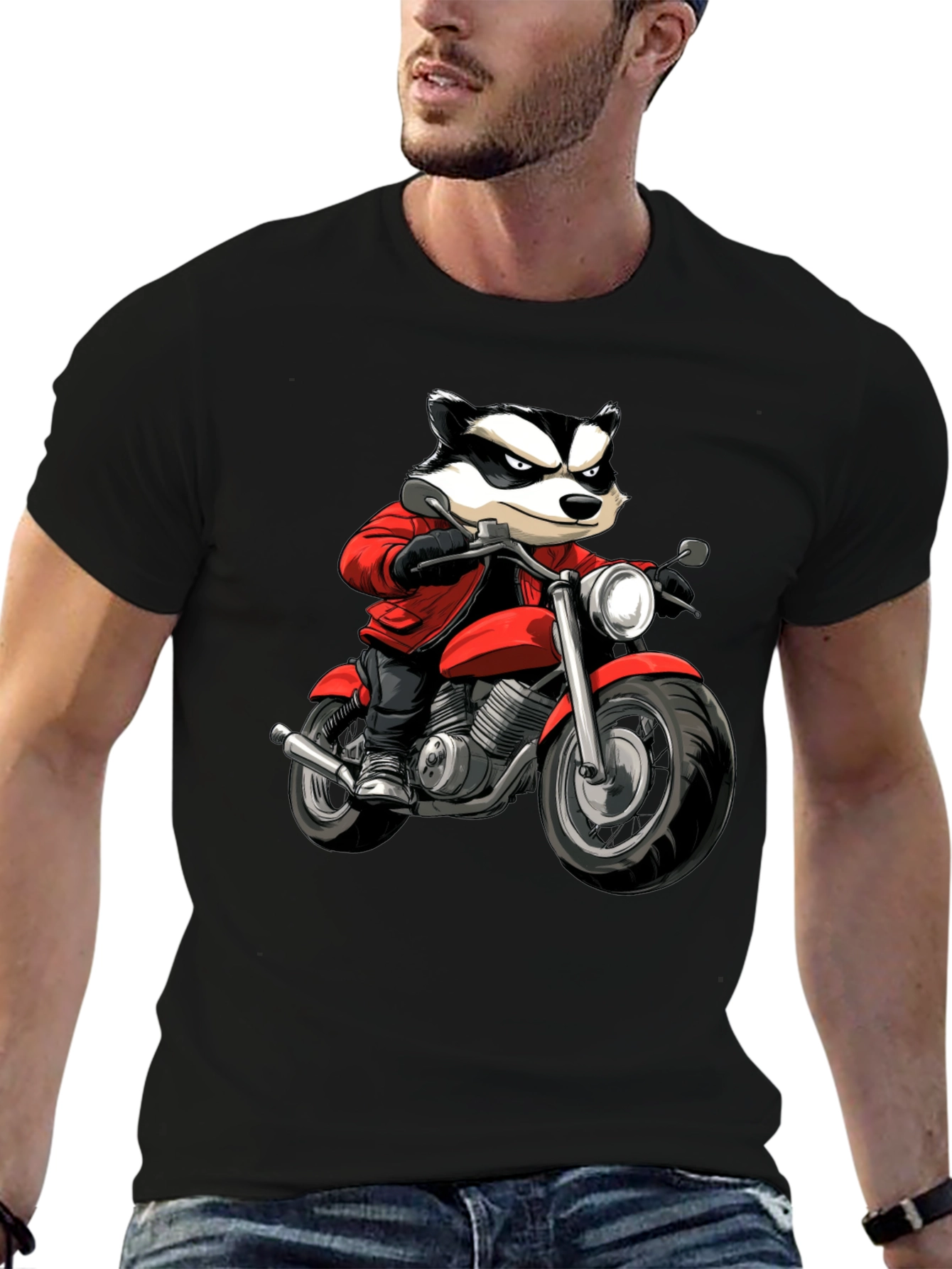 Black Badger Biker Graphic T-Shirt - Cool Cartoon Ride view 6