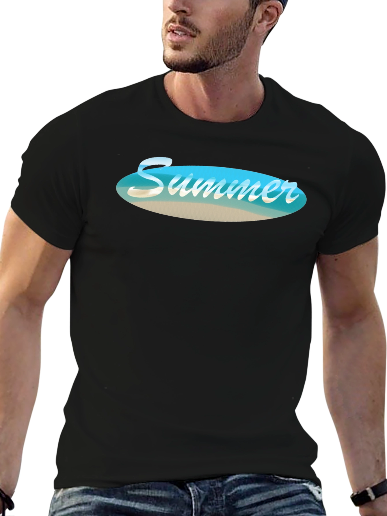Black Summer Beach Vibe Black T-Shirt view 6