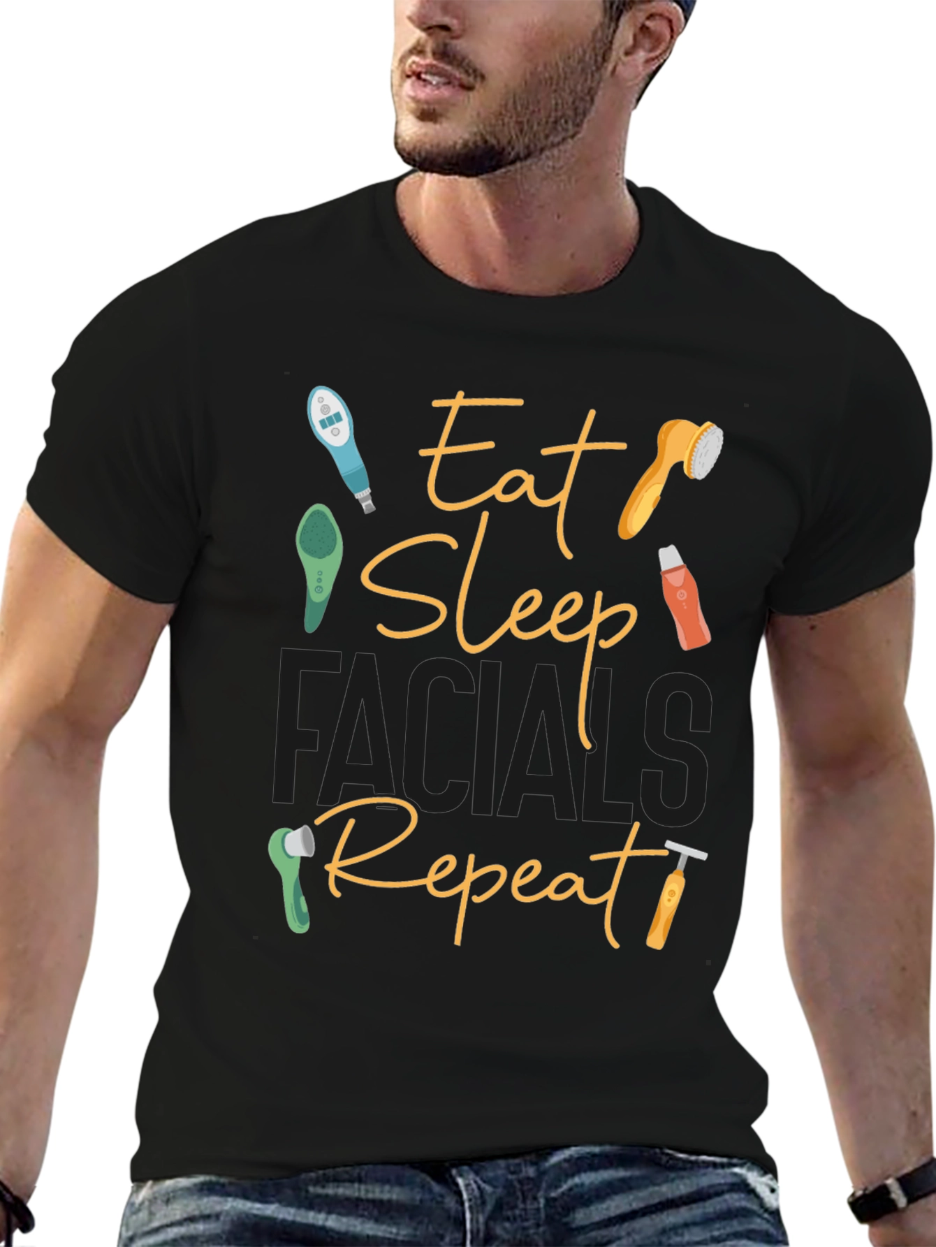 Black Eat Sleep Facials Repeat Graphic Tee view 6