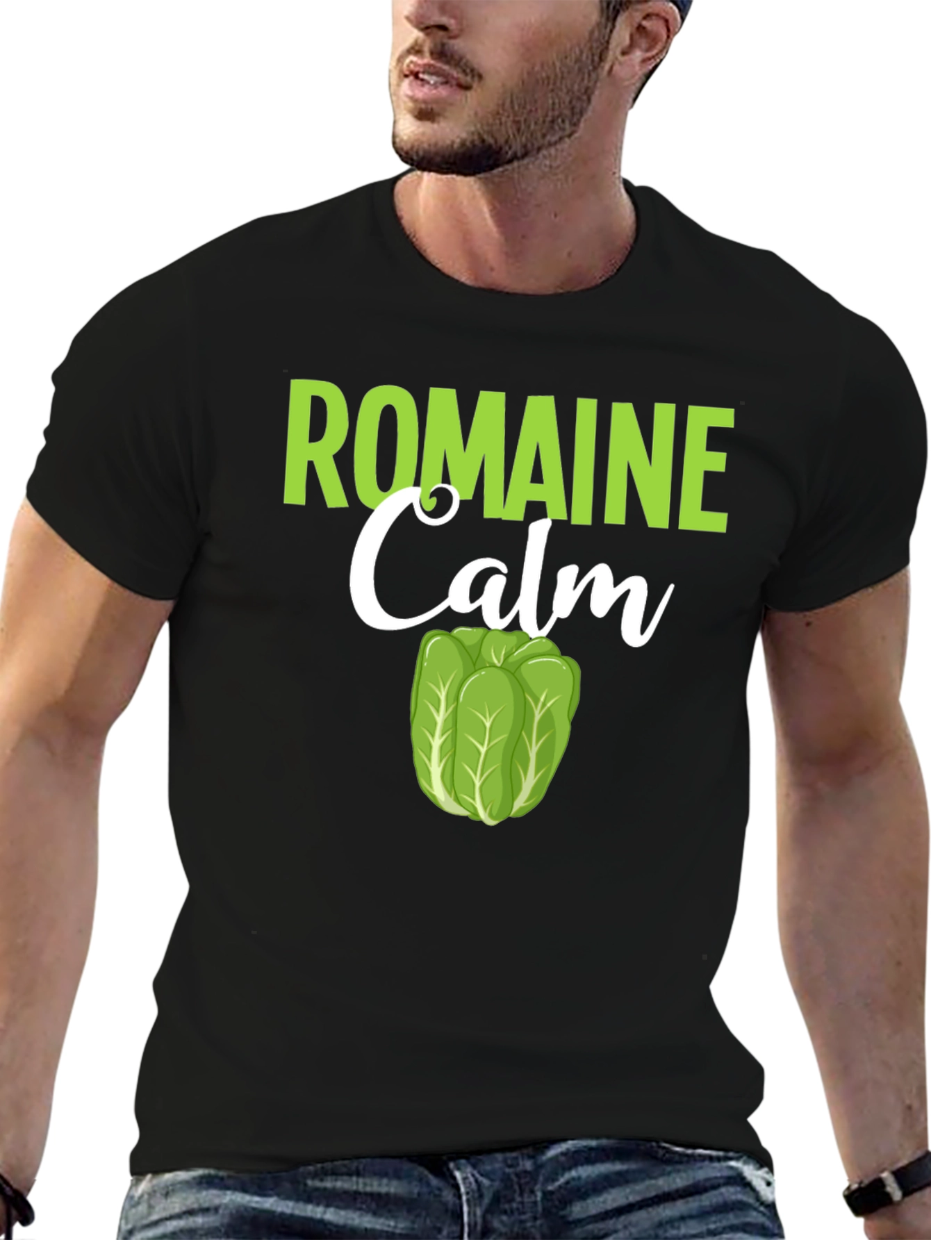 Black Romaine Calm Funny Lettuce Graphic T-Shirt view 6