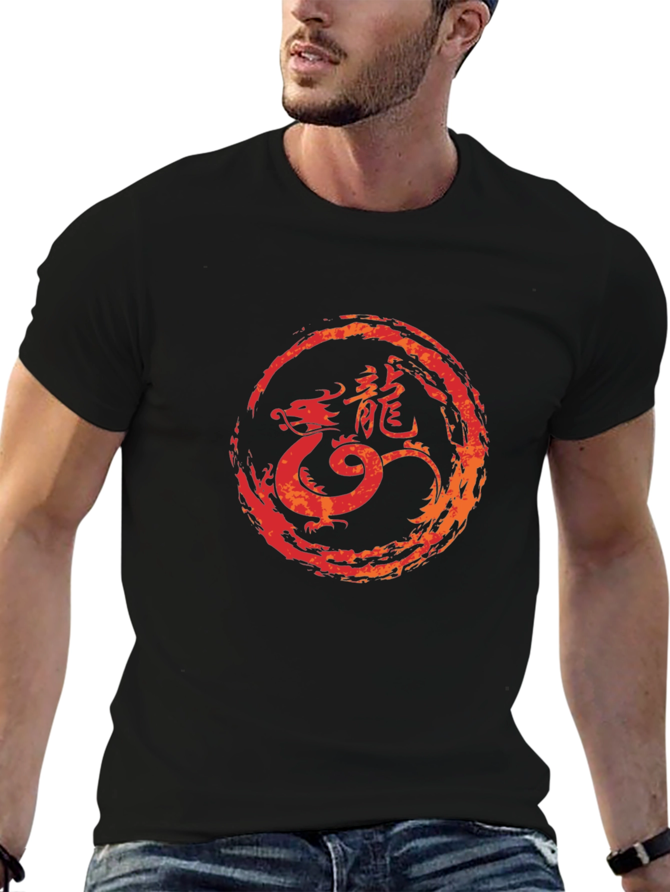 Black Dragon Circle Graphic Tee - Black Cotton Blend view 6