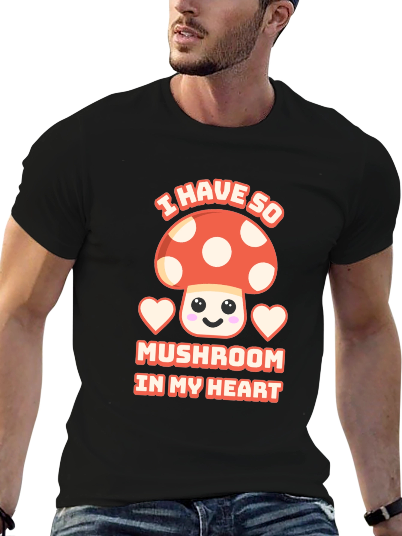 Black Mushroom Heart T-Shirt Cute Kawaii Tee view 6