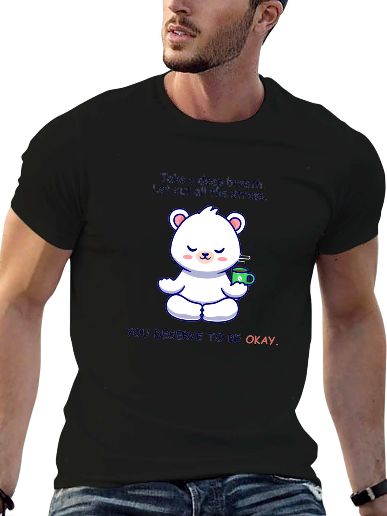 Black Relaxing Bear T-Shirt: Take a Deep Breath view 6