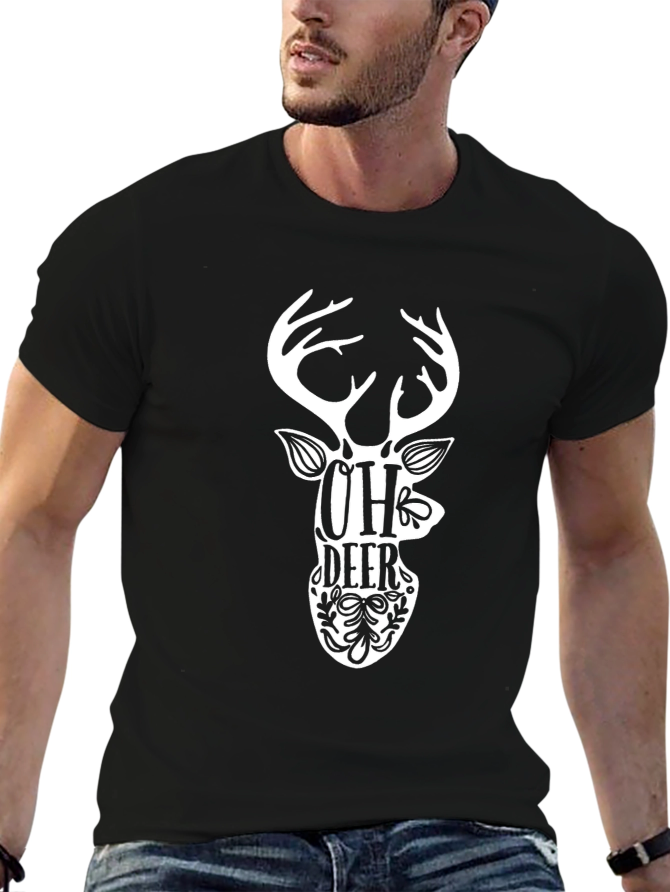Black Oh Deer Graphic Tee - Black Cotton T-Shirt view 6