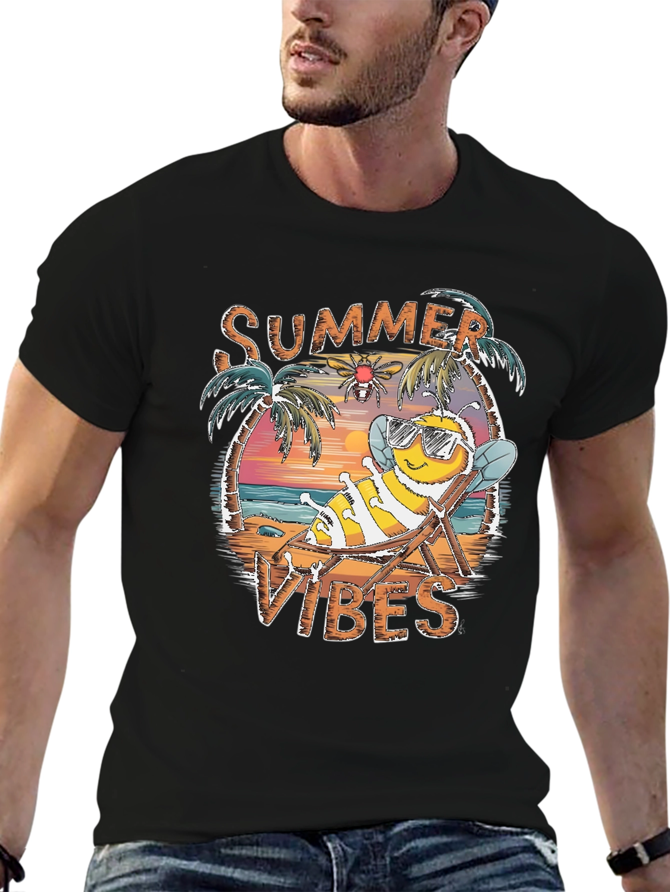 Black Summer Vibes Bee Graphic Tee view 6