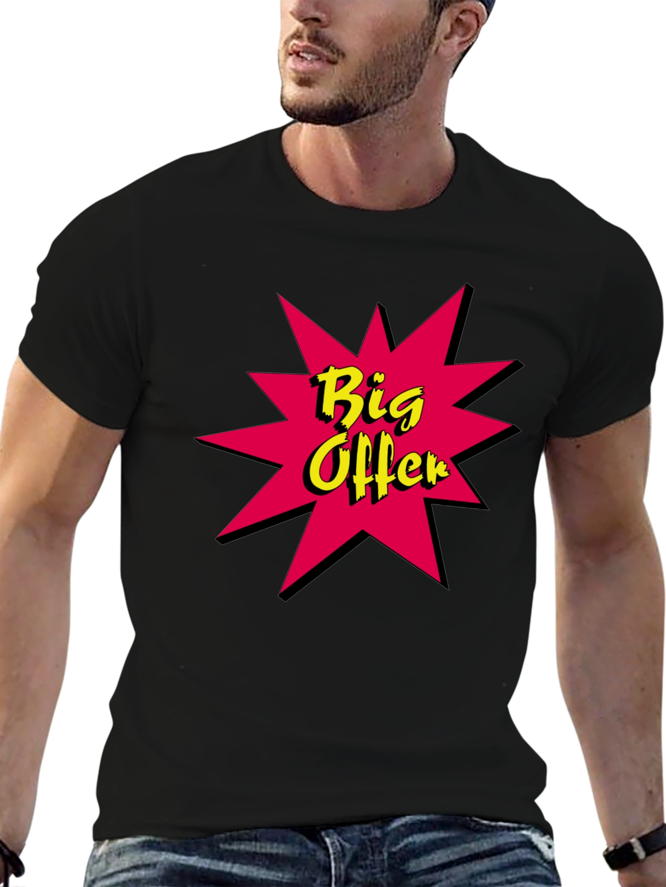 Black Big Offer Graphic Tee - Stylish Black Cotton T-Shirt view 6