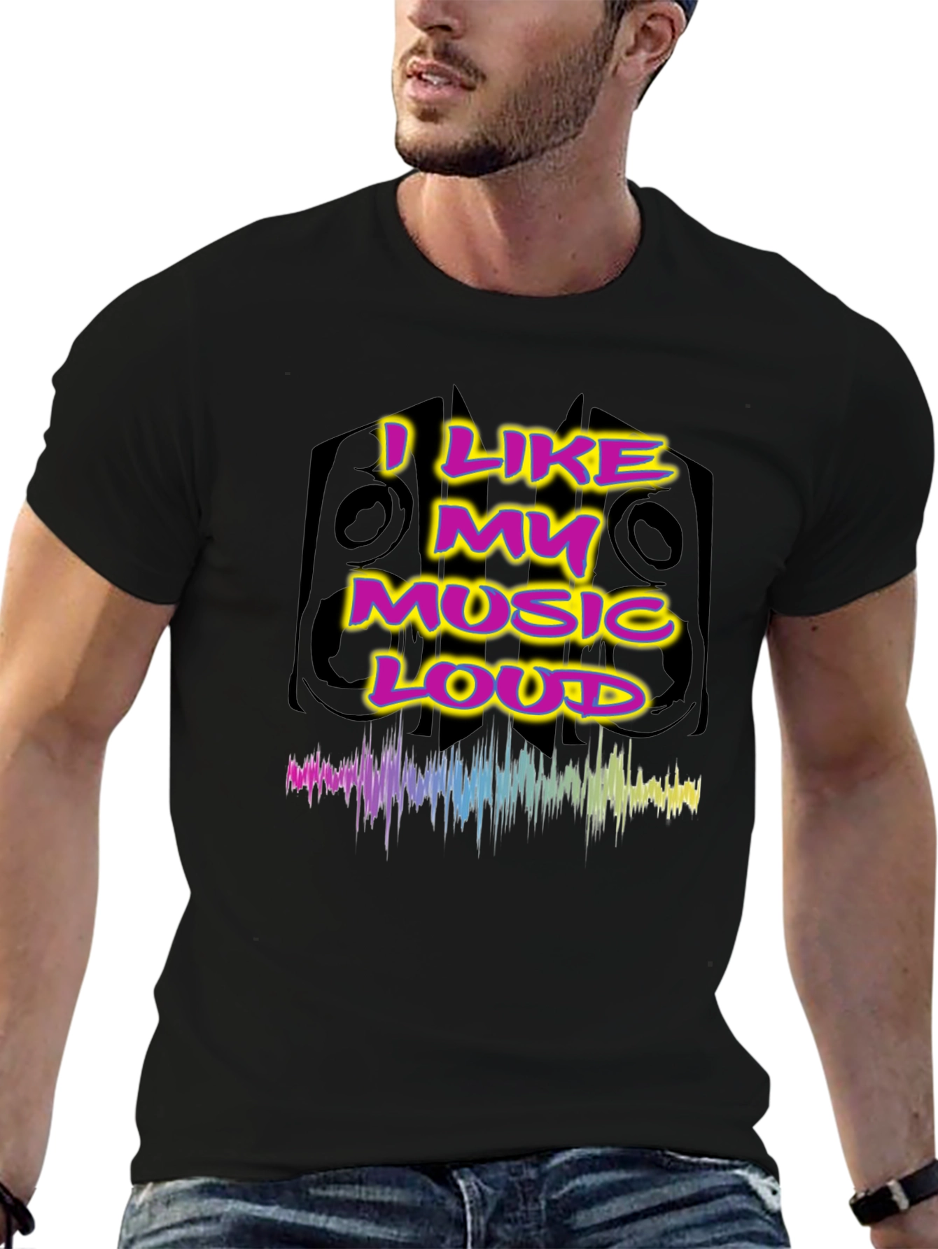 Black I Like My Music Loud Graphic Tee - Black view 6