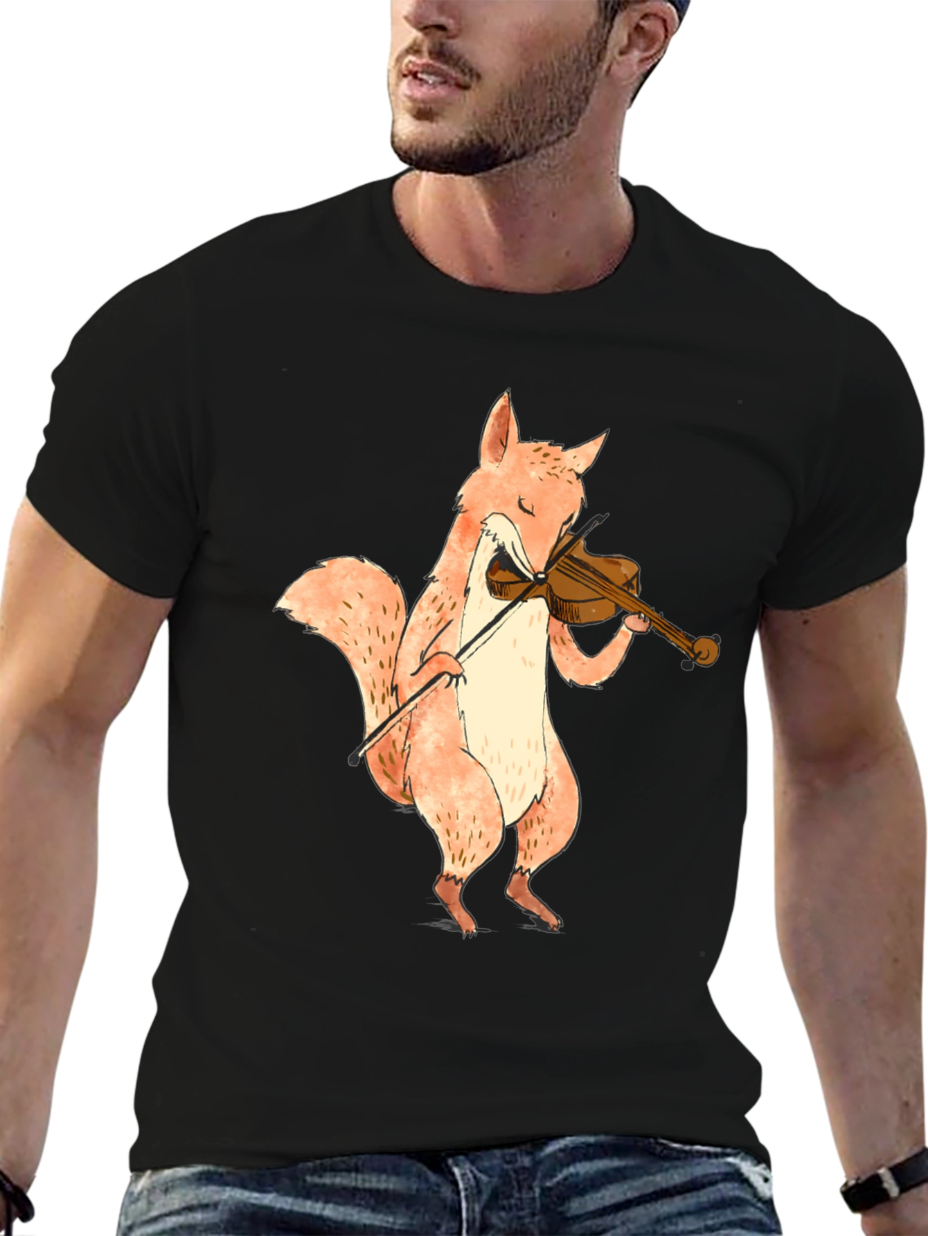 Black Fox Playing Violin Graphic T-Shirt - Unisex view 6
