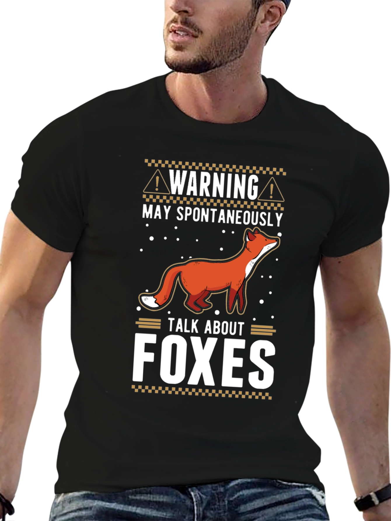 Black Warning May Spontaneously Talk About Foxes T-Shirt view 6