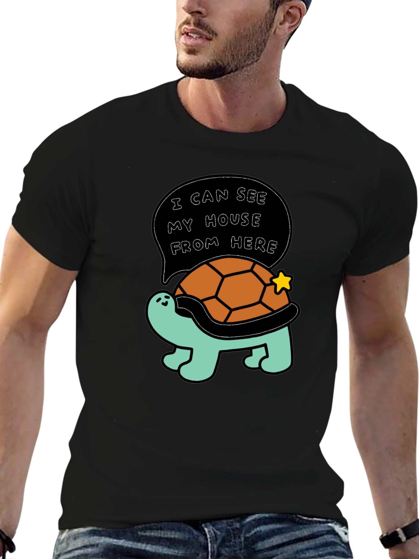 Black Funny Turtle T-Shirt - I Can See My House From Here view 6