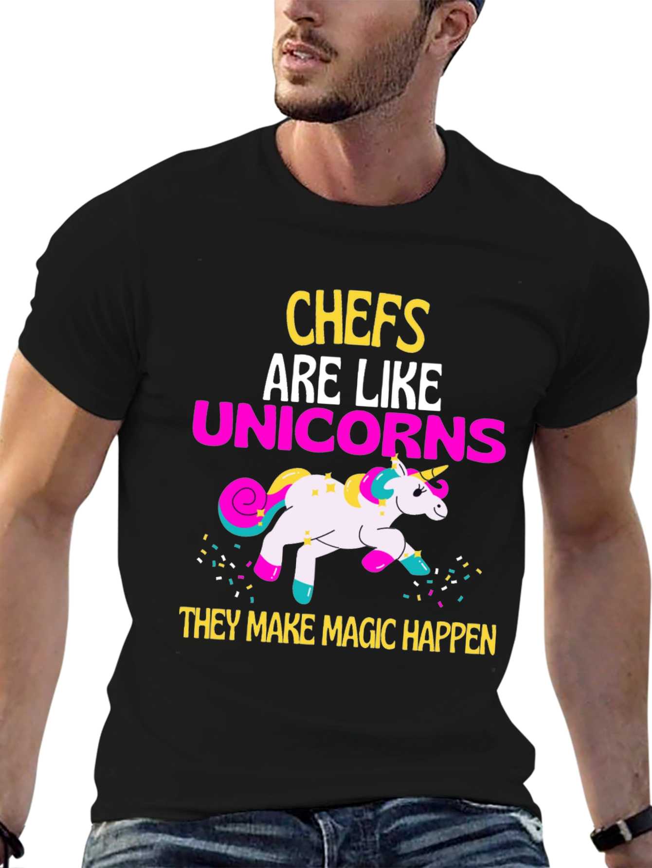 Black Chef Unicorn Graphic T-Shirt view 6