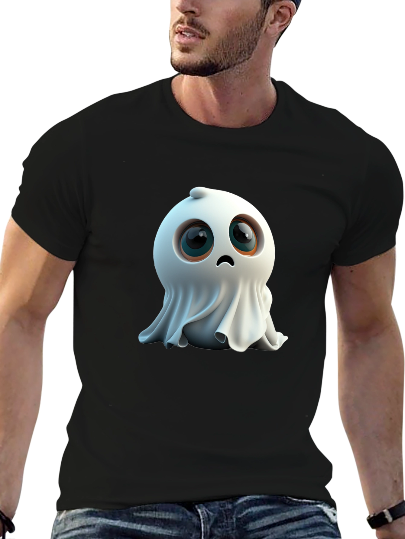 Black Cute Ghost Graphic Black T-Shirt view 6