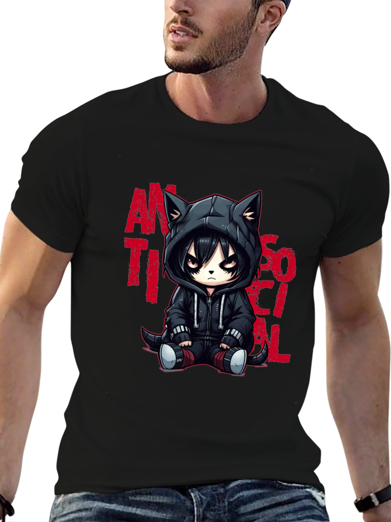 Black Anti-Social Cat T-Shirt view 6