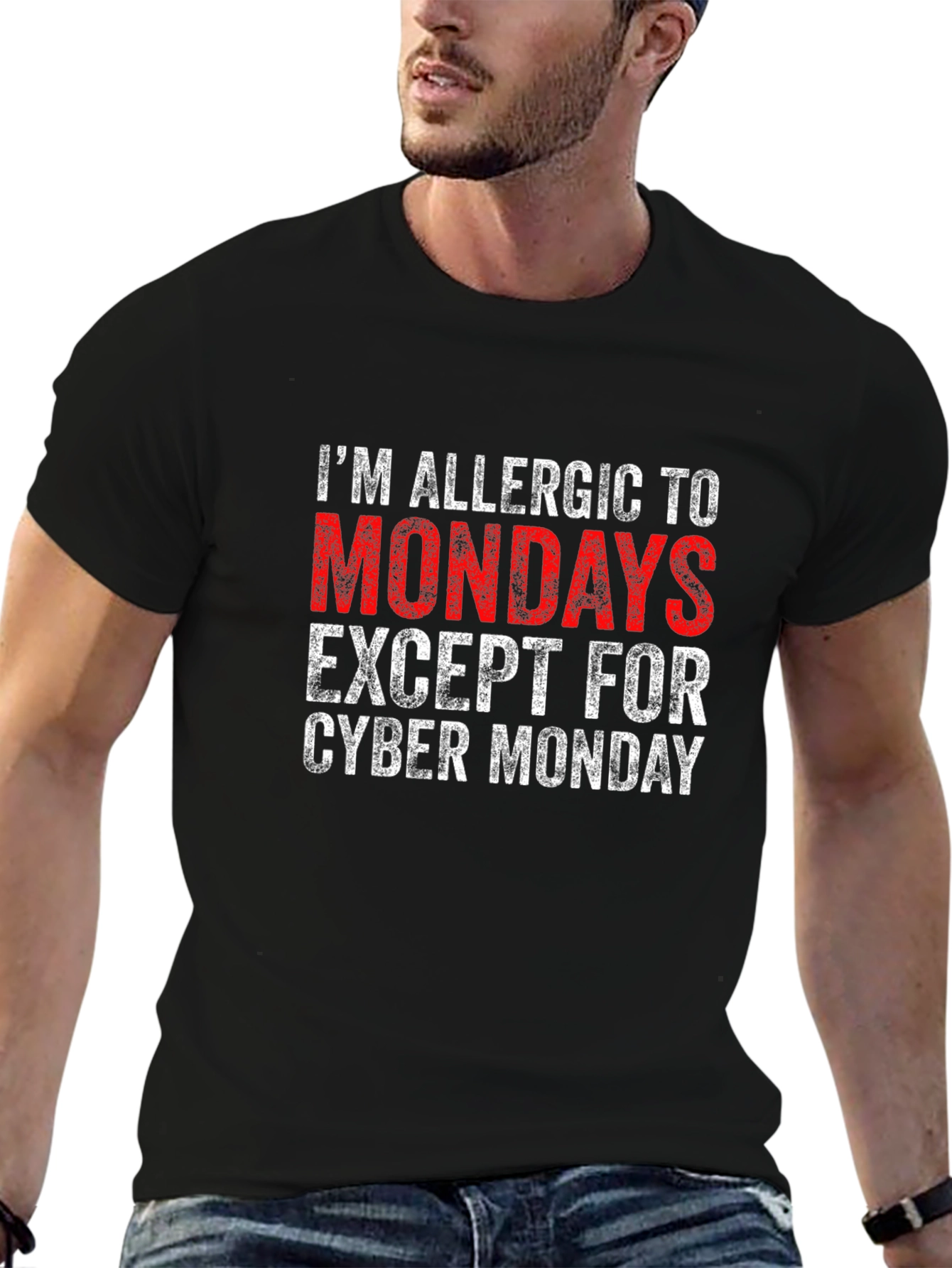 Black Allergic to Mondays Graphic Tee - Cyber Monday Humor T-Shirt view 6