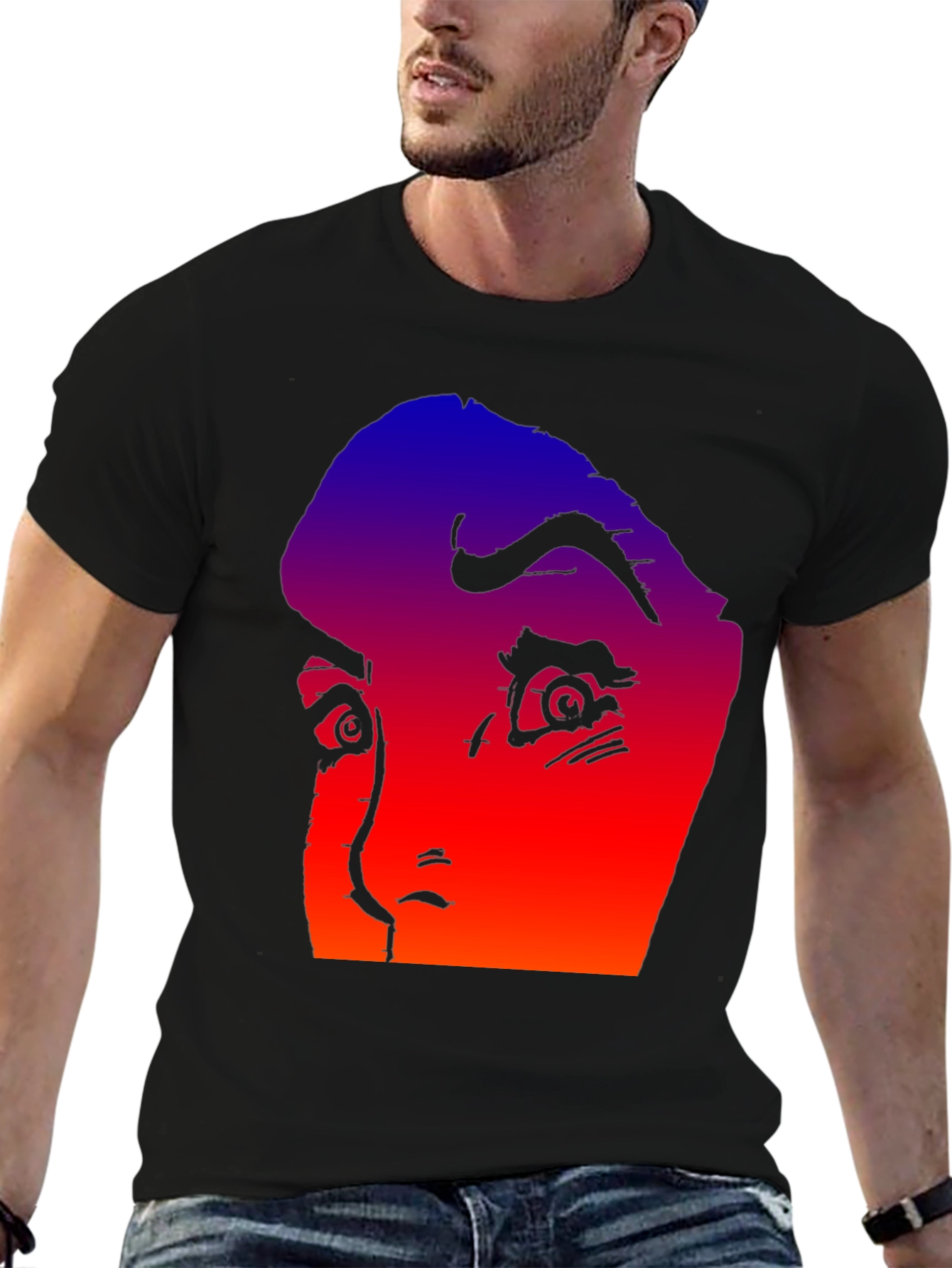 Black Gradient Horror Face Graphic Tee view 6