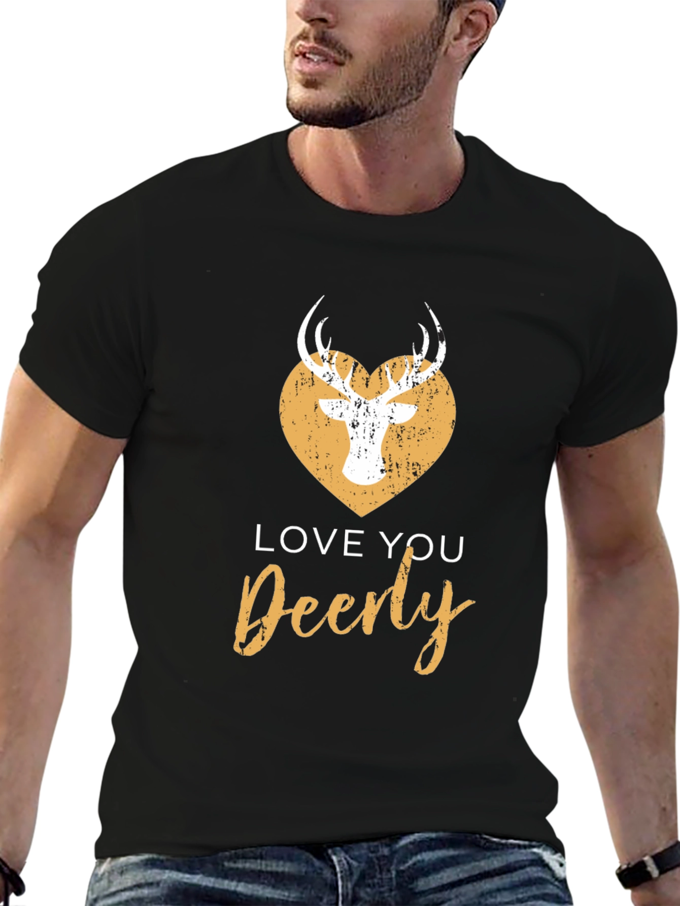 Black Love You Deerly Graphic Tee - Black Cotton T-Shirt view 6