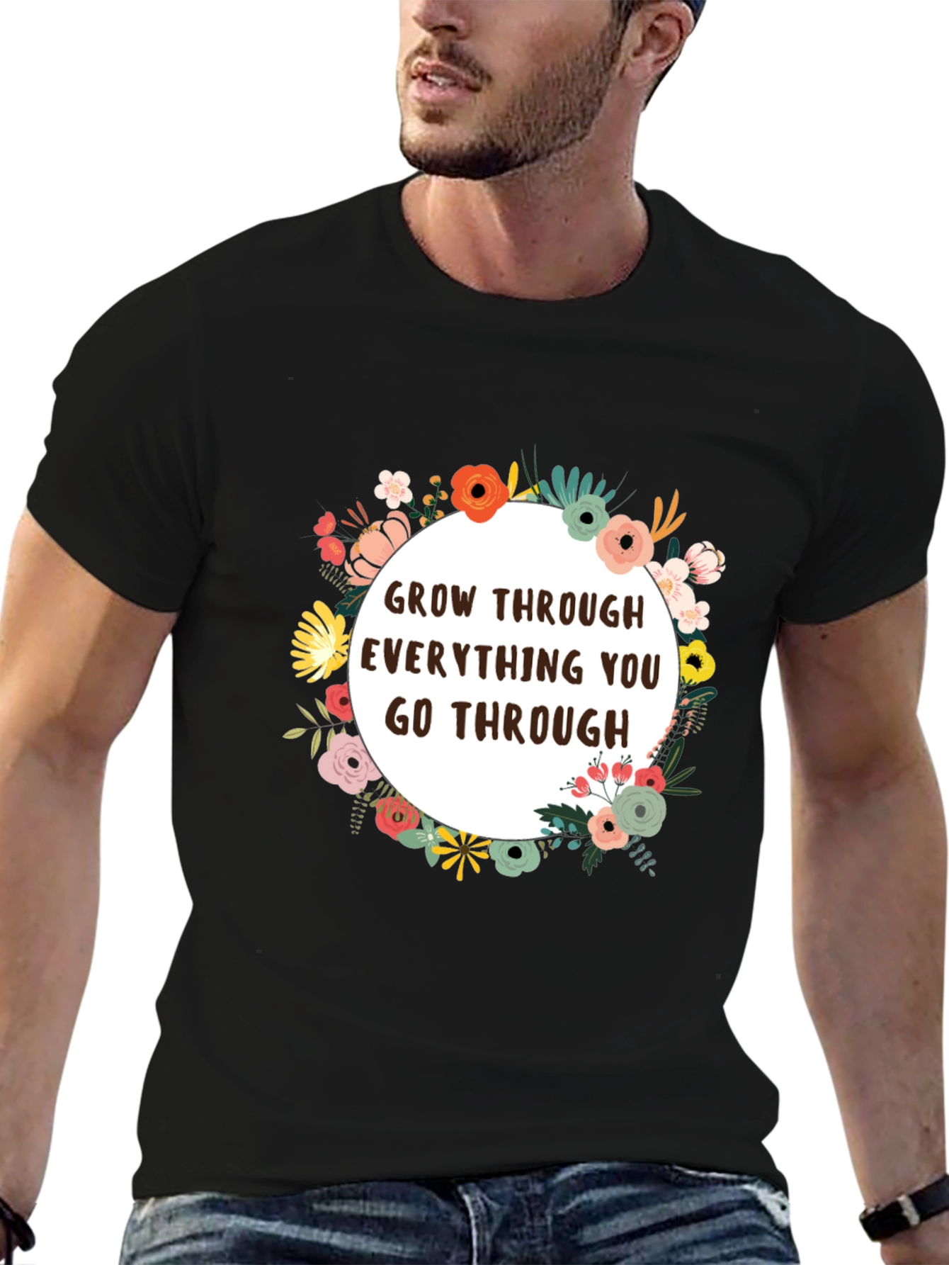 Black Floral Grow Through T-Shirt - Inspirational Tee view 6