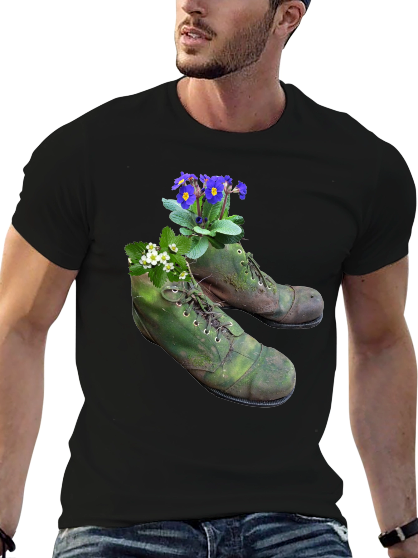 Black Floral Boots Graphic Tee - Nature Inspired Fashion view 6