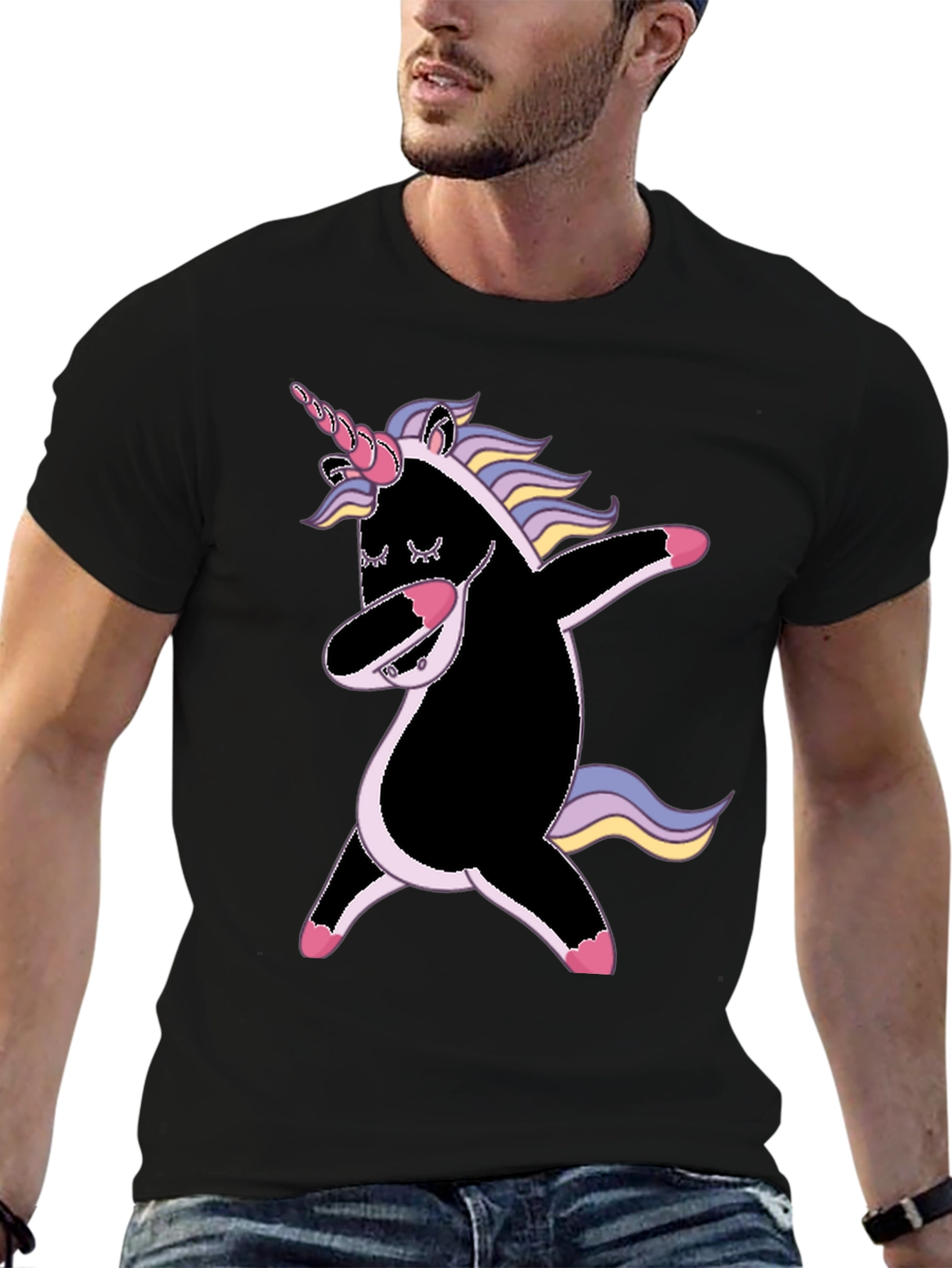 Black Dabbing Unicorn Graphic Tee - Black view 6