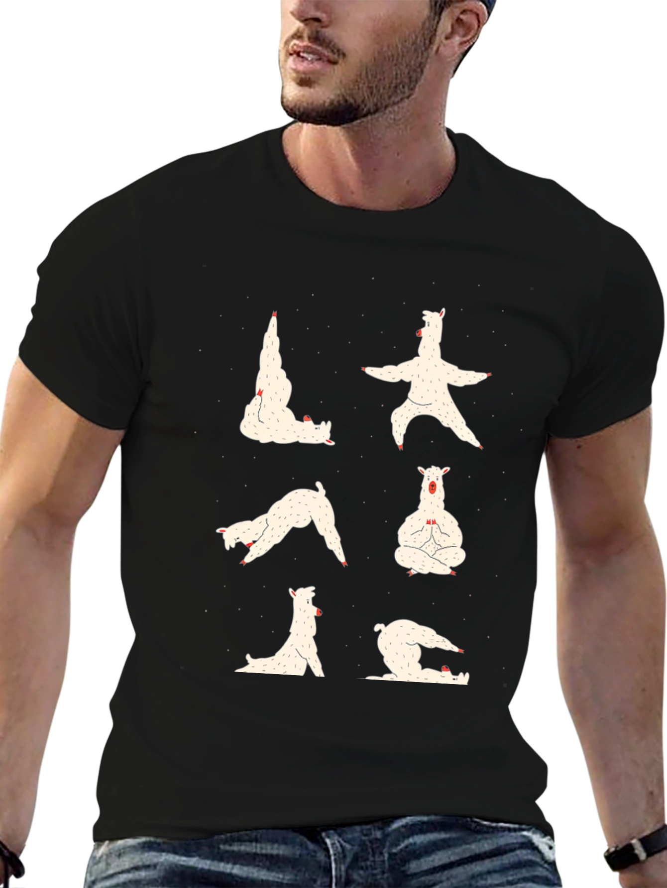Black Yoga Llama Graphic Tee - Soft Cotton Blend view 6