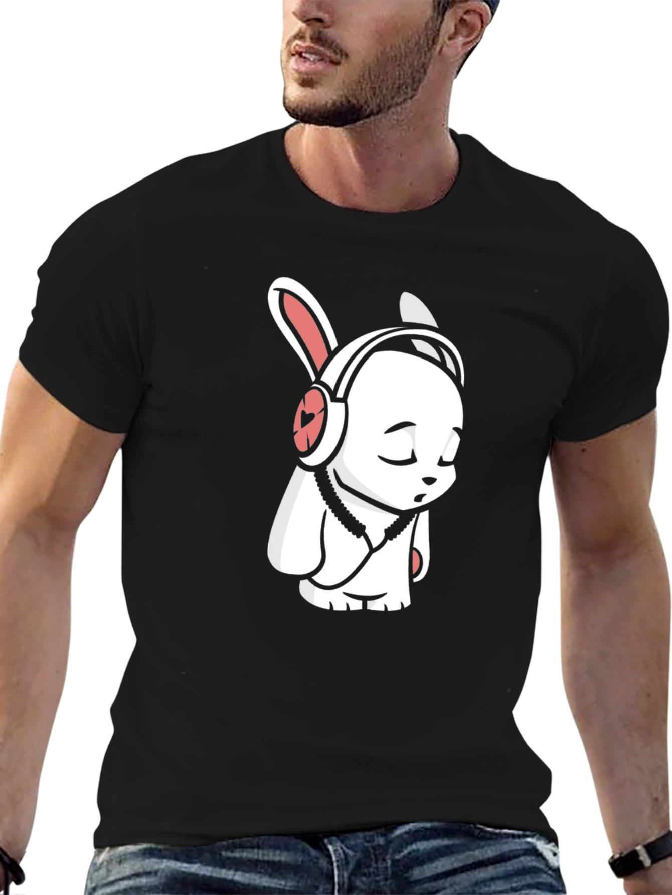 Black Cool Rabbit Tee - Black Graphic T-Shirt view 6