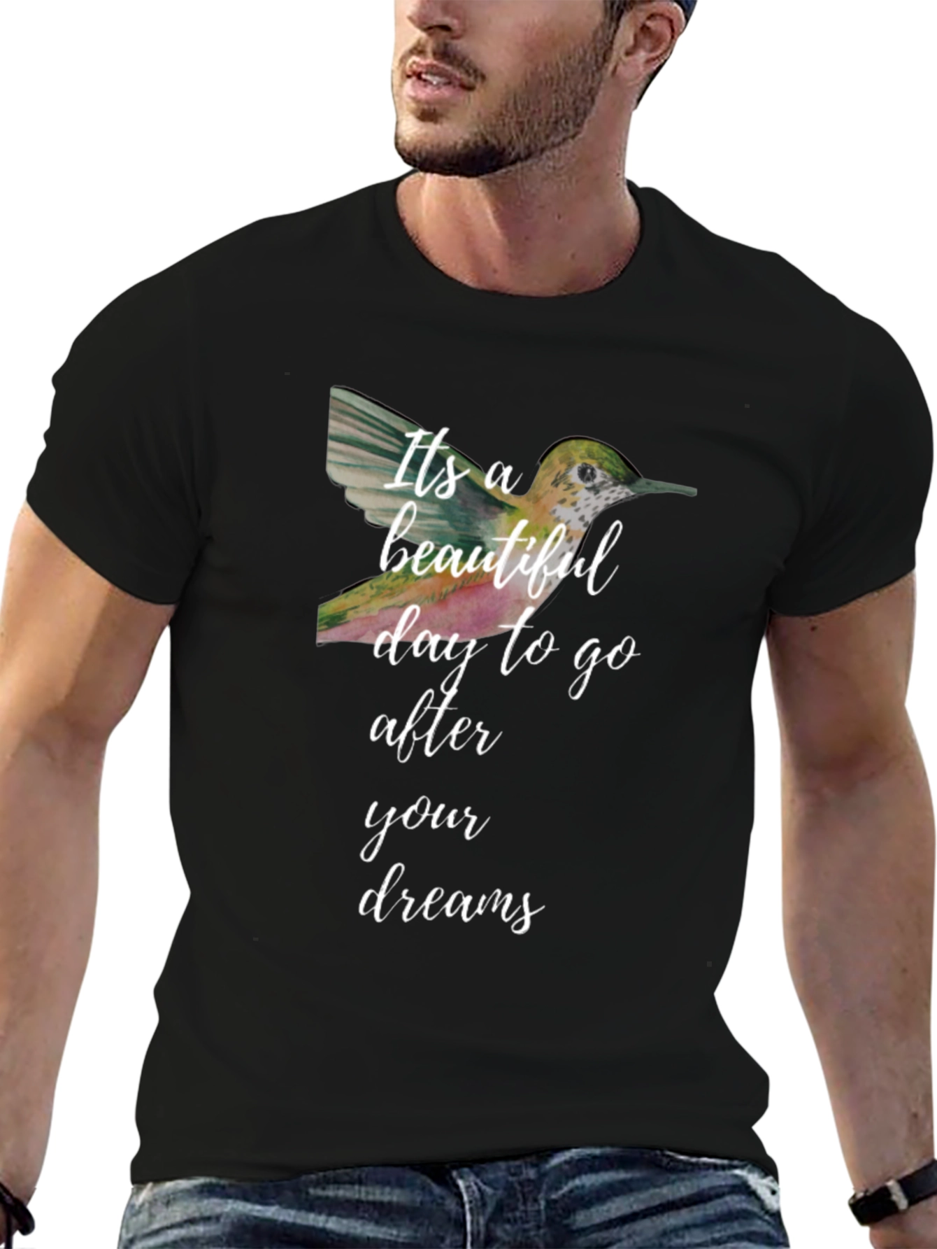 Black Beautiful Day Hummingbird T-Shirt view 6
