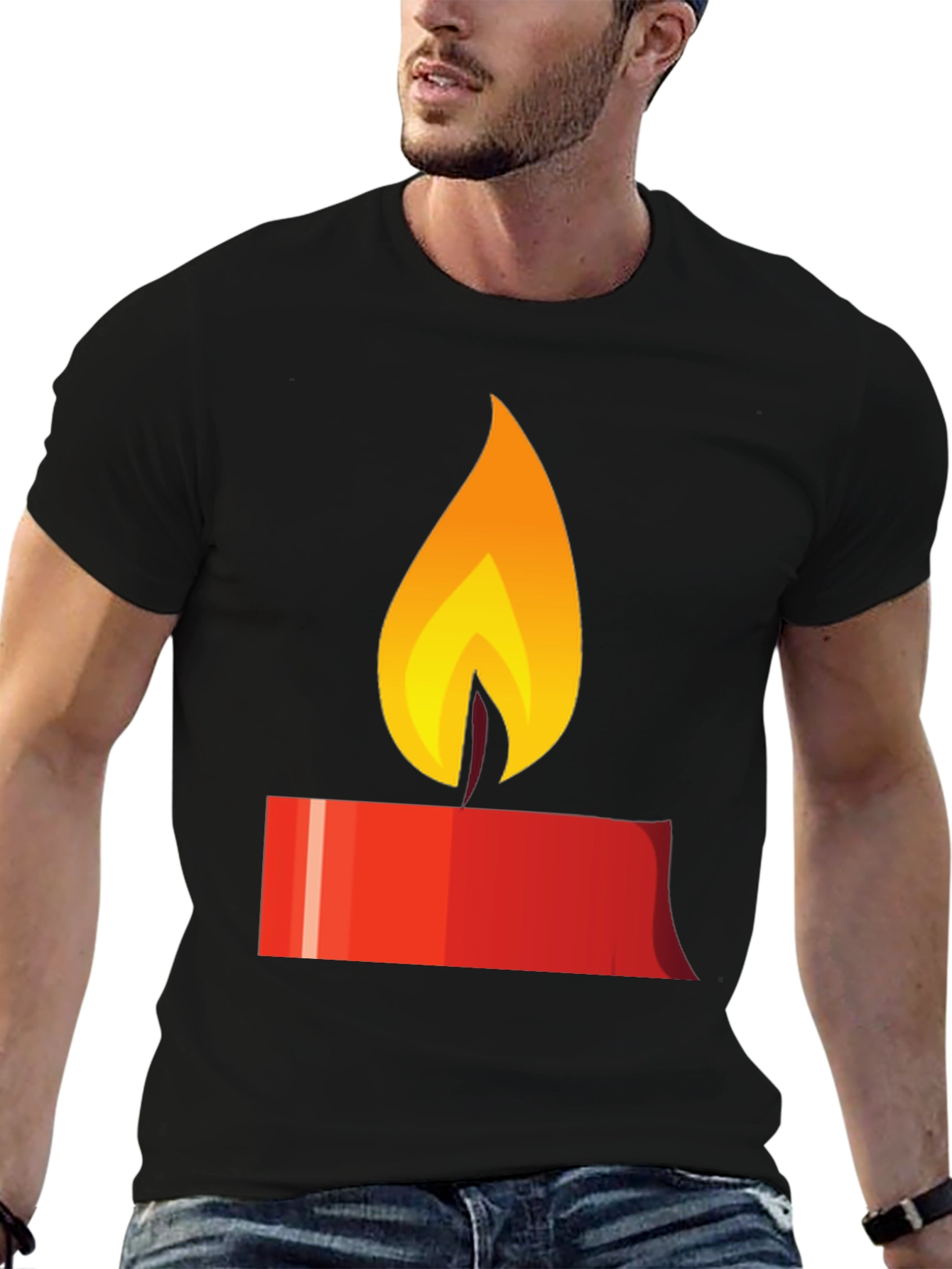 Black Candle Flame Graphic Tee - Black Unisex T-Shirt view 6