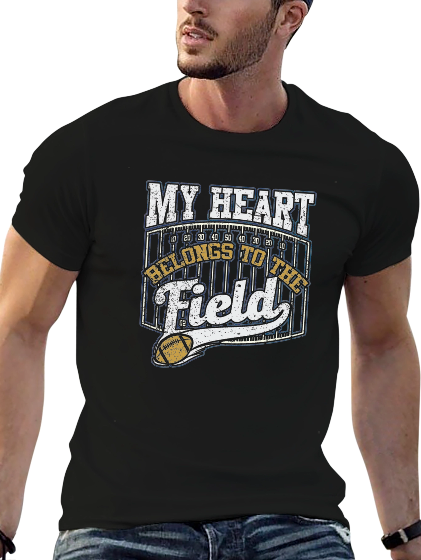 Black My Heart Belongs to the Field Football T-Shirt view 6