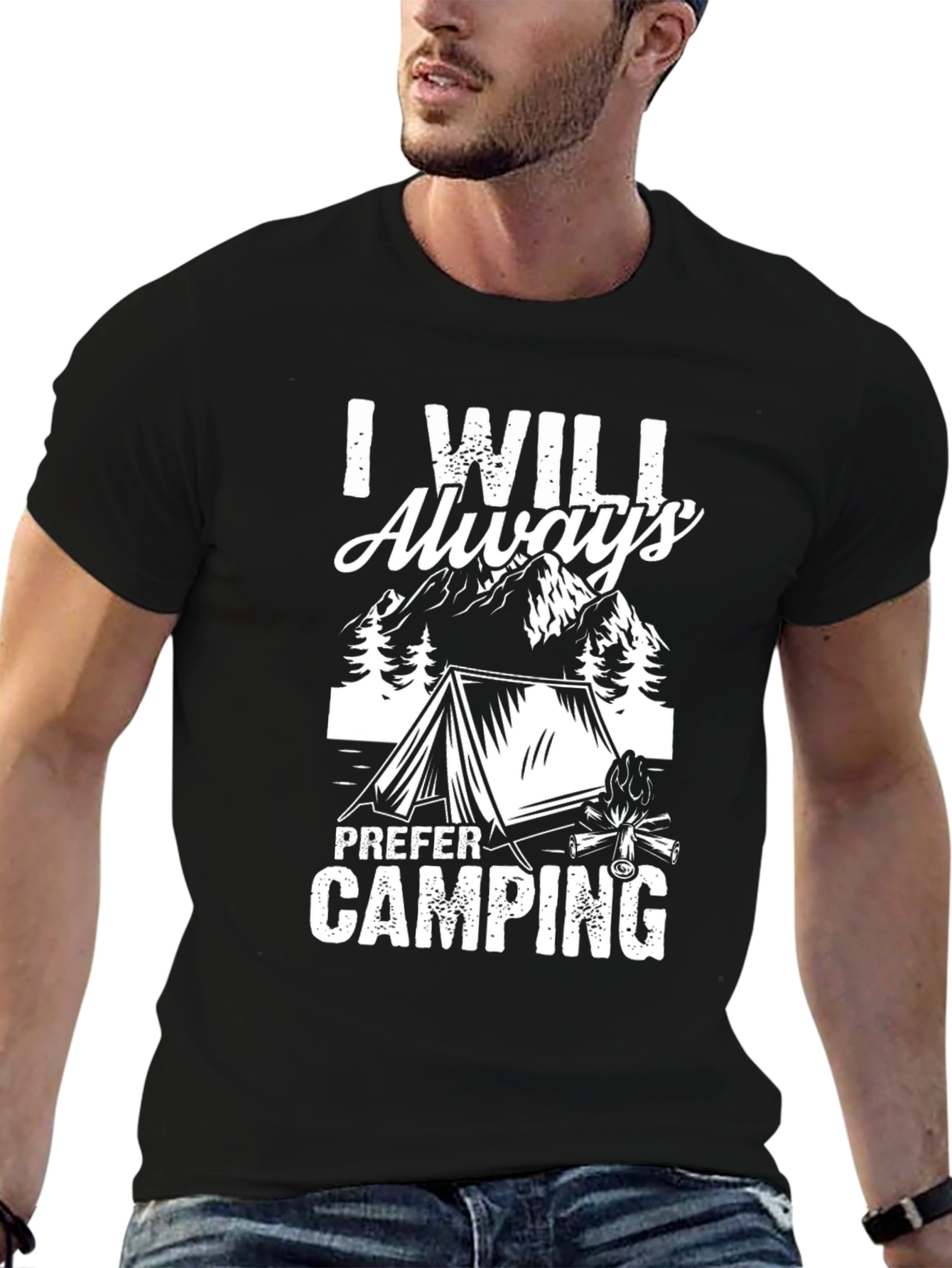 Black I Will Always Prefer Camping Black T-Shirt view 6