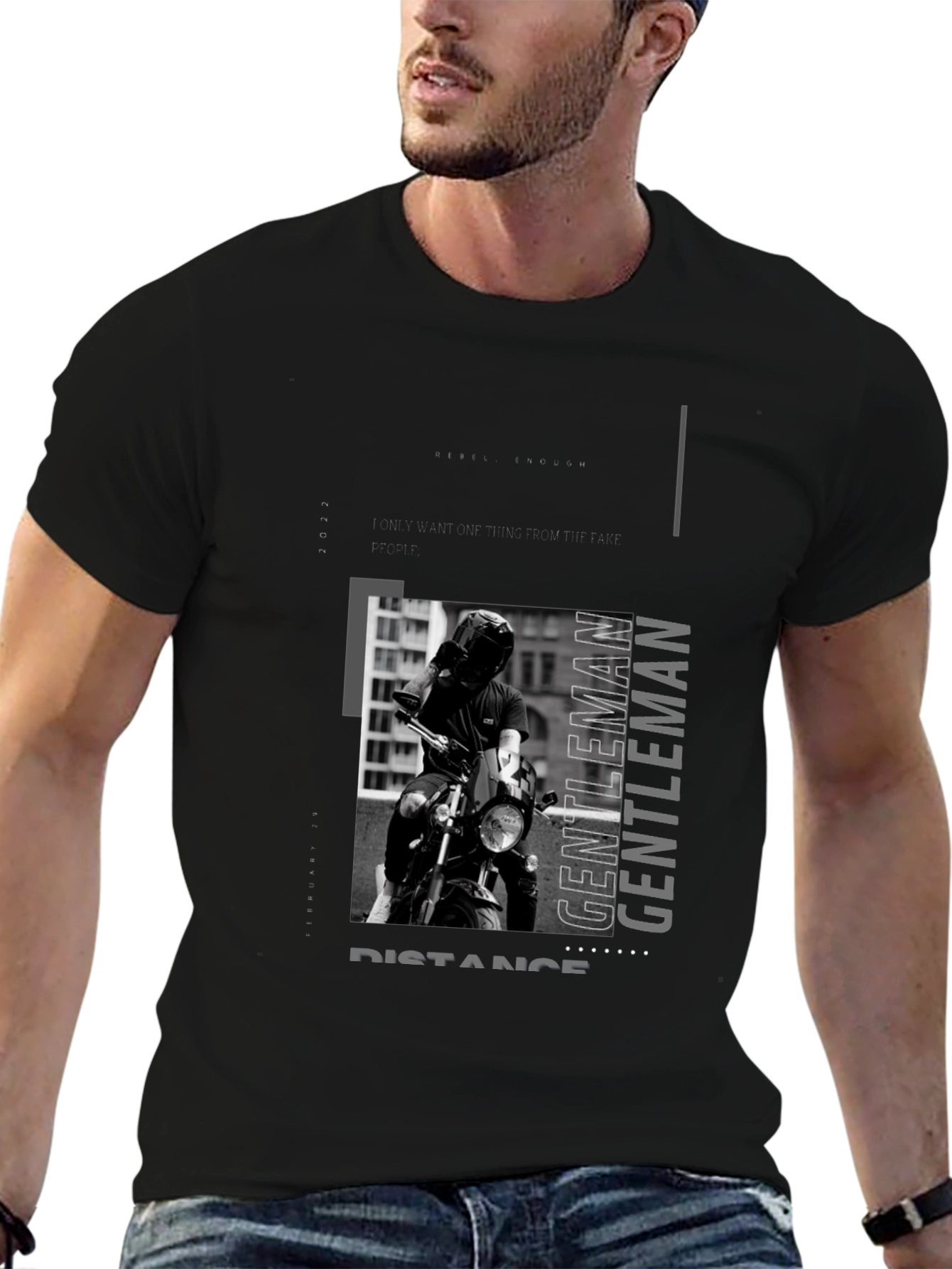 Black Stylish Black Motorcycle Rider Graphic Tee view 6