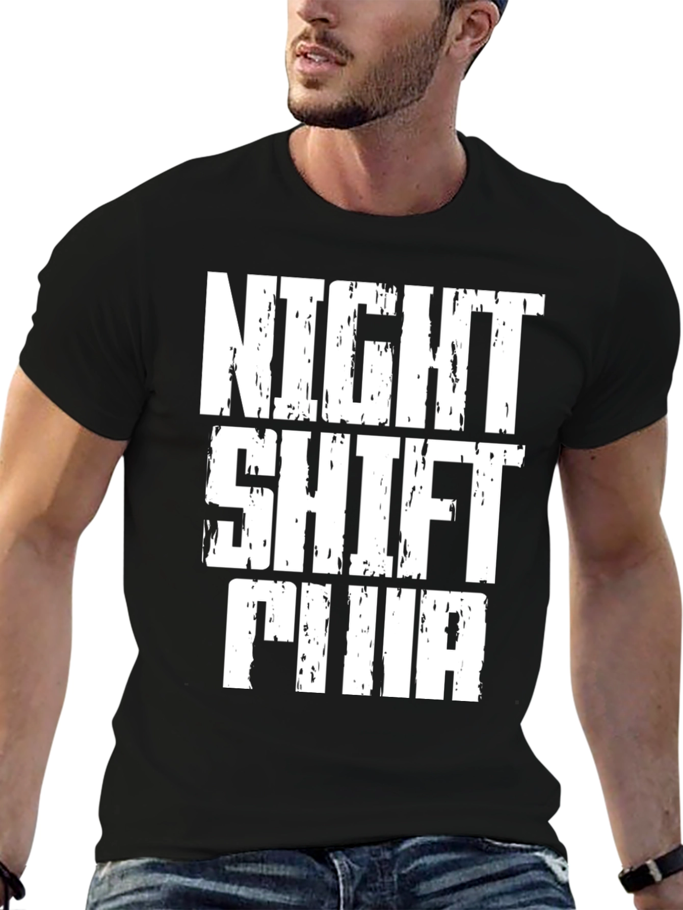 Black Night Shift FINA Graphic Tee - Black Cotton T-Shirt view 6