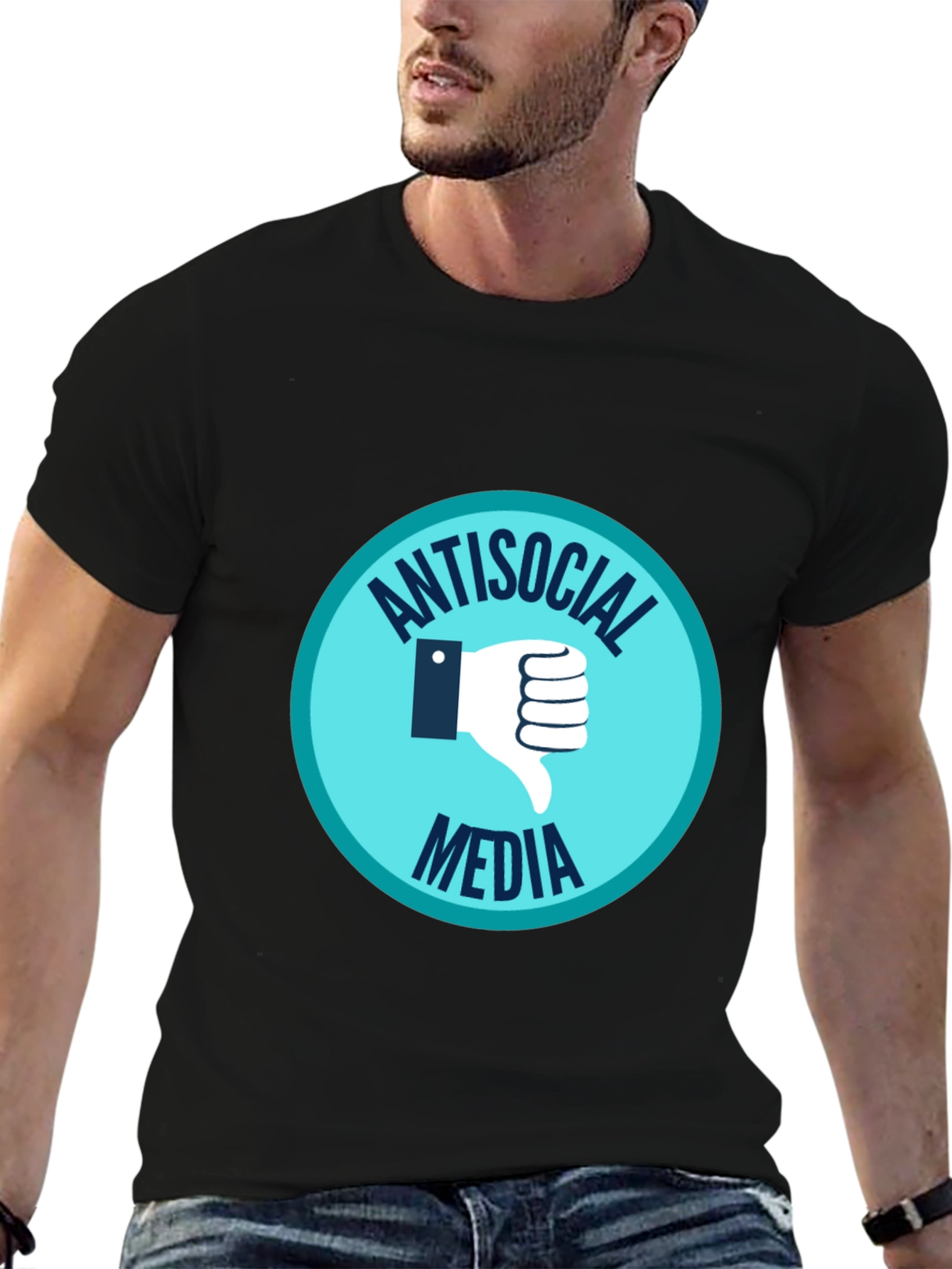 Black Antisocial Media Black T-Shirt with Thumbs Down Graphic view 6