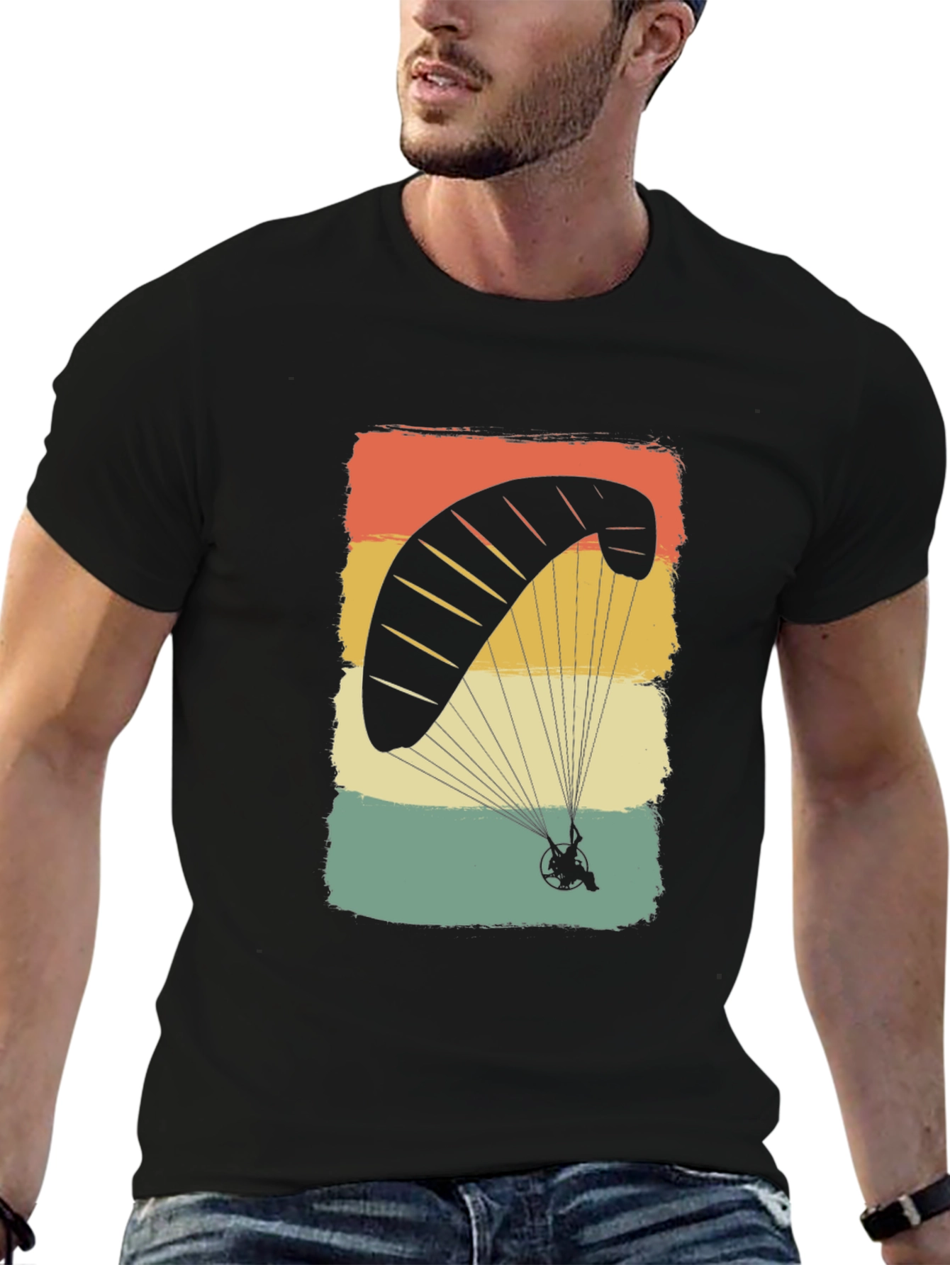 Black Vintage Paragliding T-Shirt | Retro Powered Parachute Tee view 6