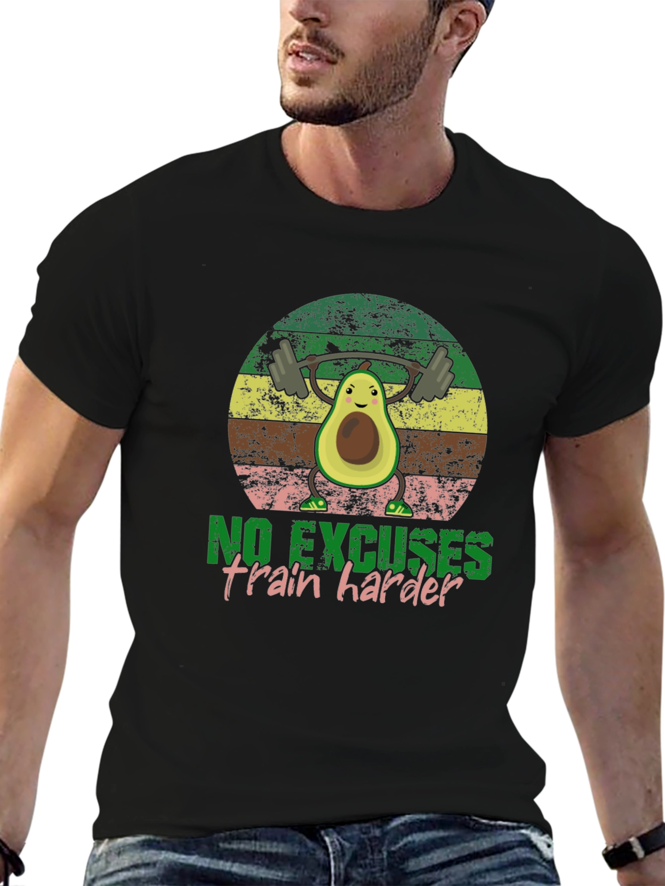 Black Funny Avocado Gym T-Shirt - No Excuses view 6