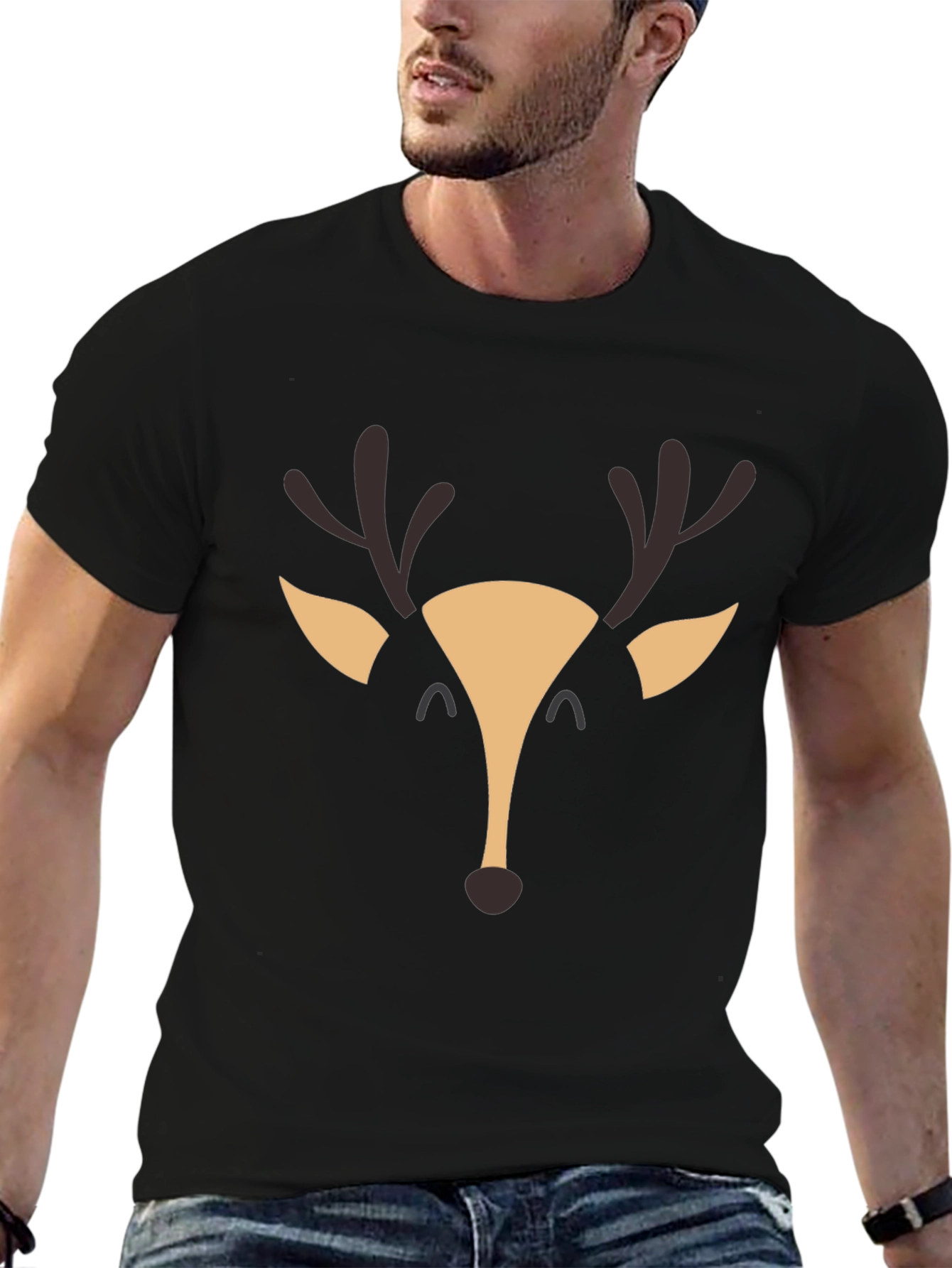 Black Reindeer Graphic Tee - Black Cotton Blend Shirt view 6