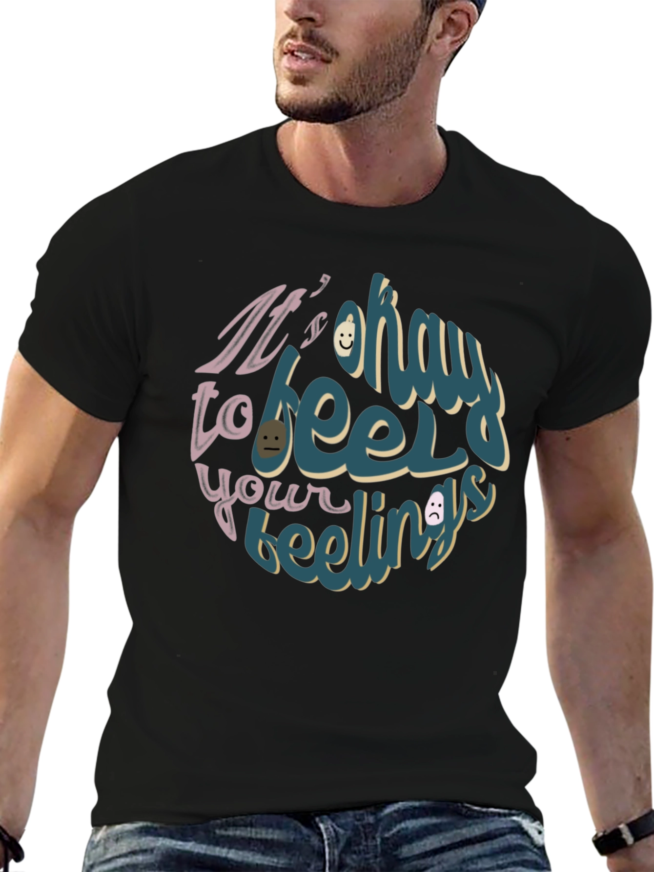 Black It's Okay to Feel Your Feelings Graphic Tee view 6