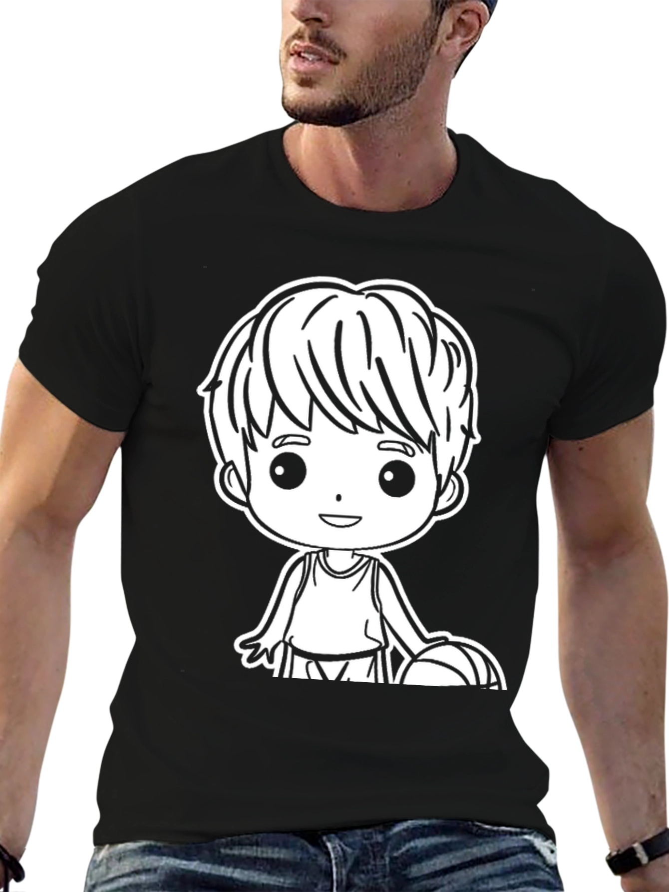 Black Cartoon Boy Basketball Graphic Tee - Black view 6