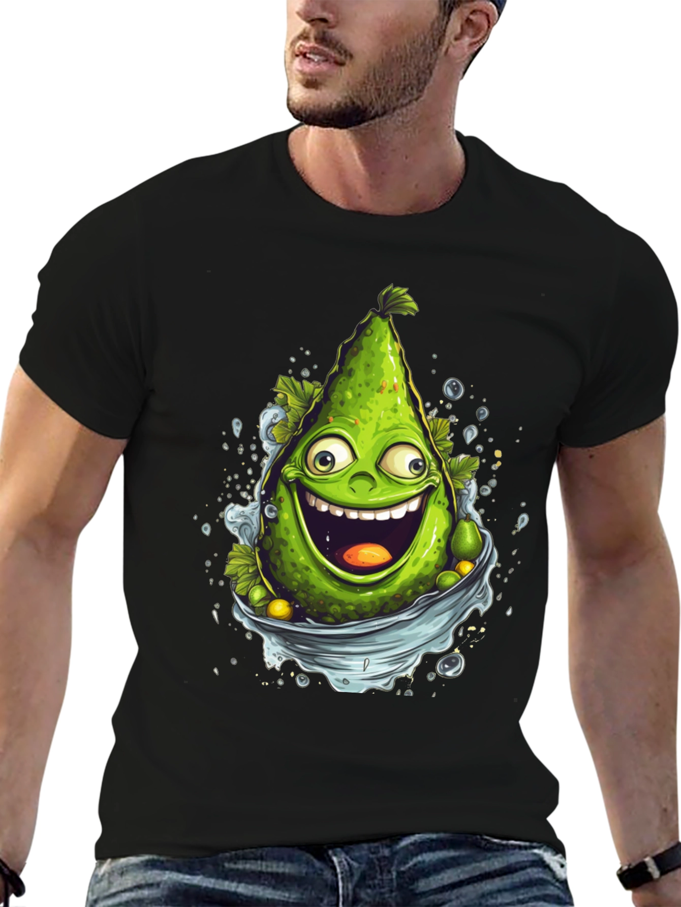 Black Funny Avocado Cartoon Graphic T-Shirt view 6