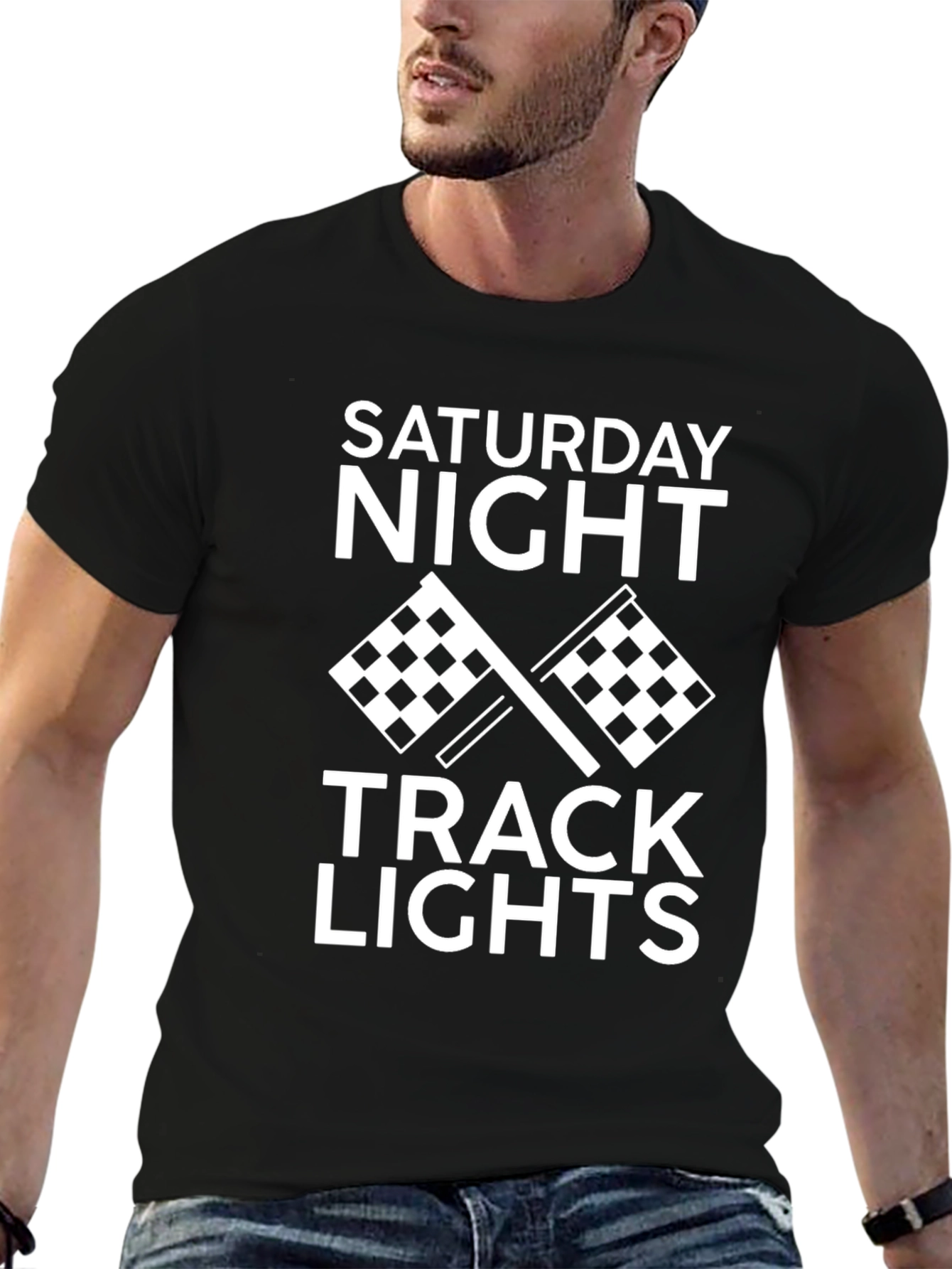 Black Saturday Night Track Lights Graphic Tee - Black Cotton view 6