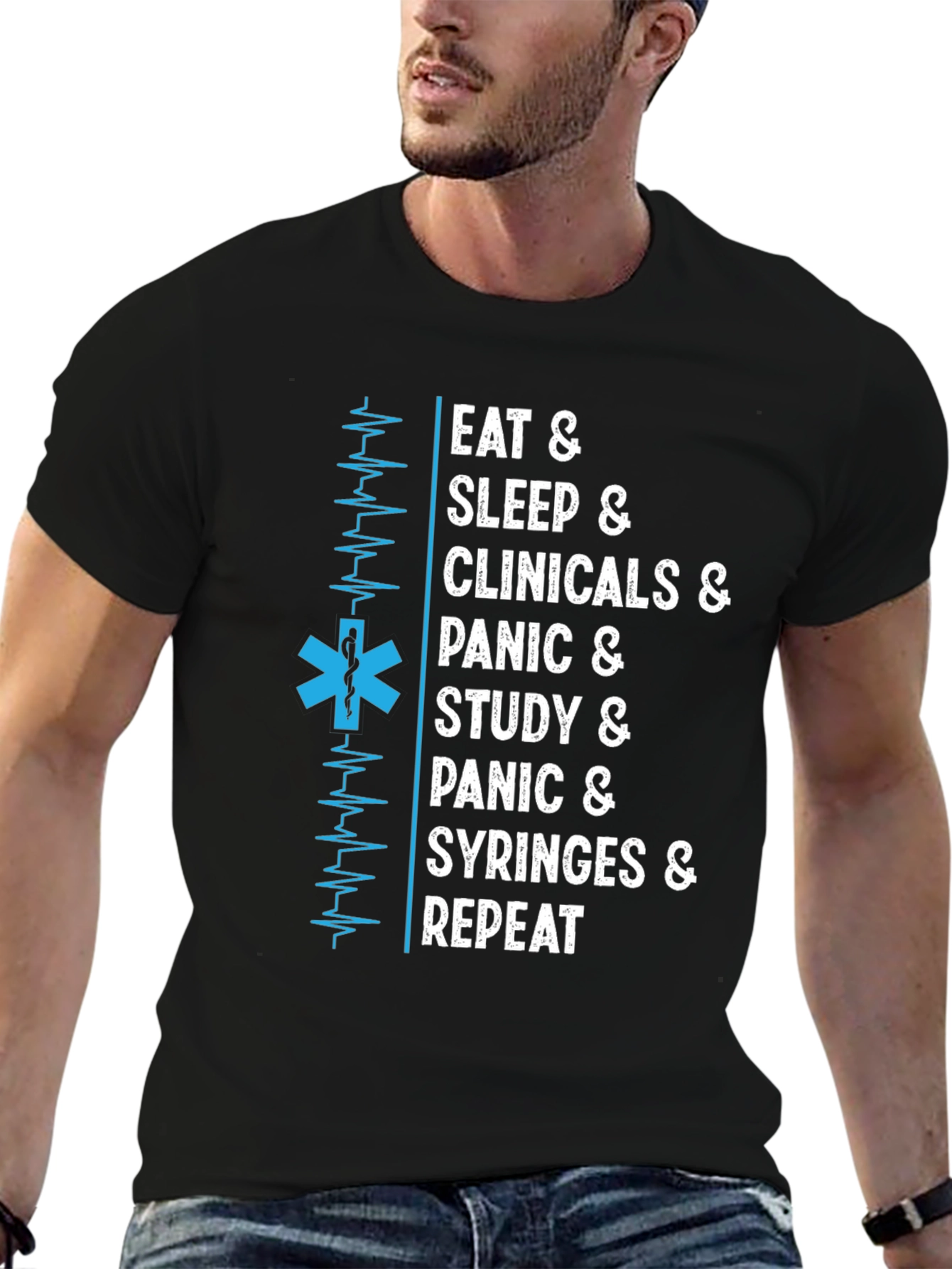 Black Eat Sleep Clinicals T-Shirt - Medical Student Tee view 6