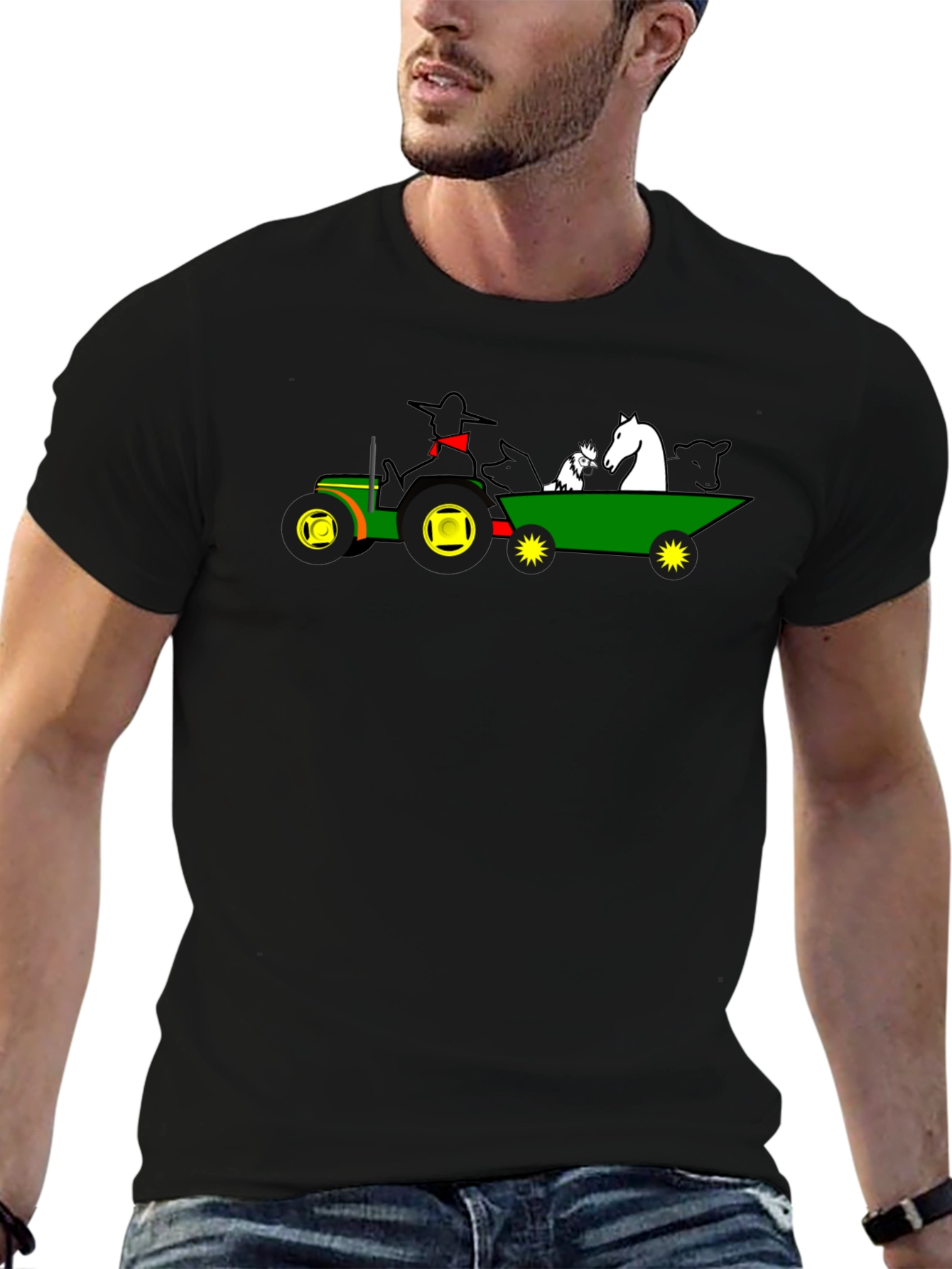 Black Farm Animal Tractor Ride T-Shirt view 6
