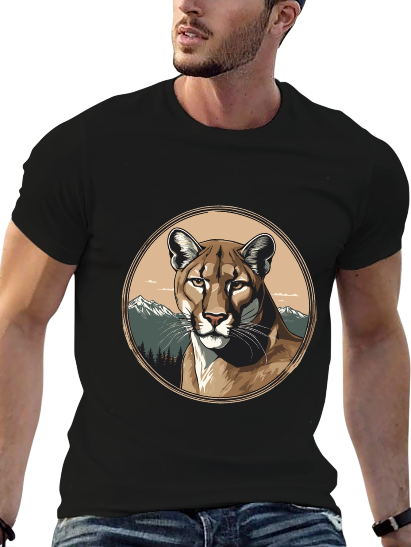Black Mountain Lion Graphic Tee - Premium Black T-Shirt view 6