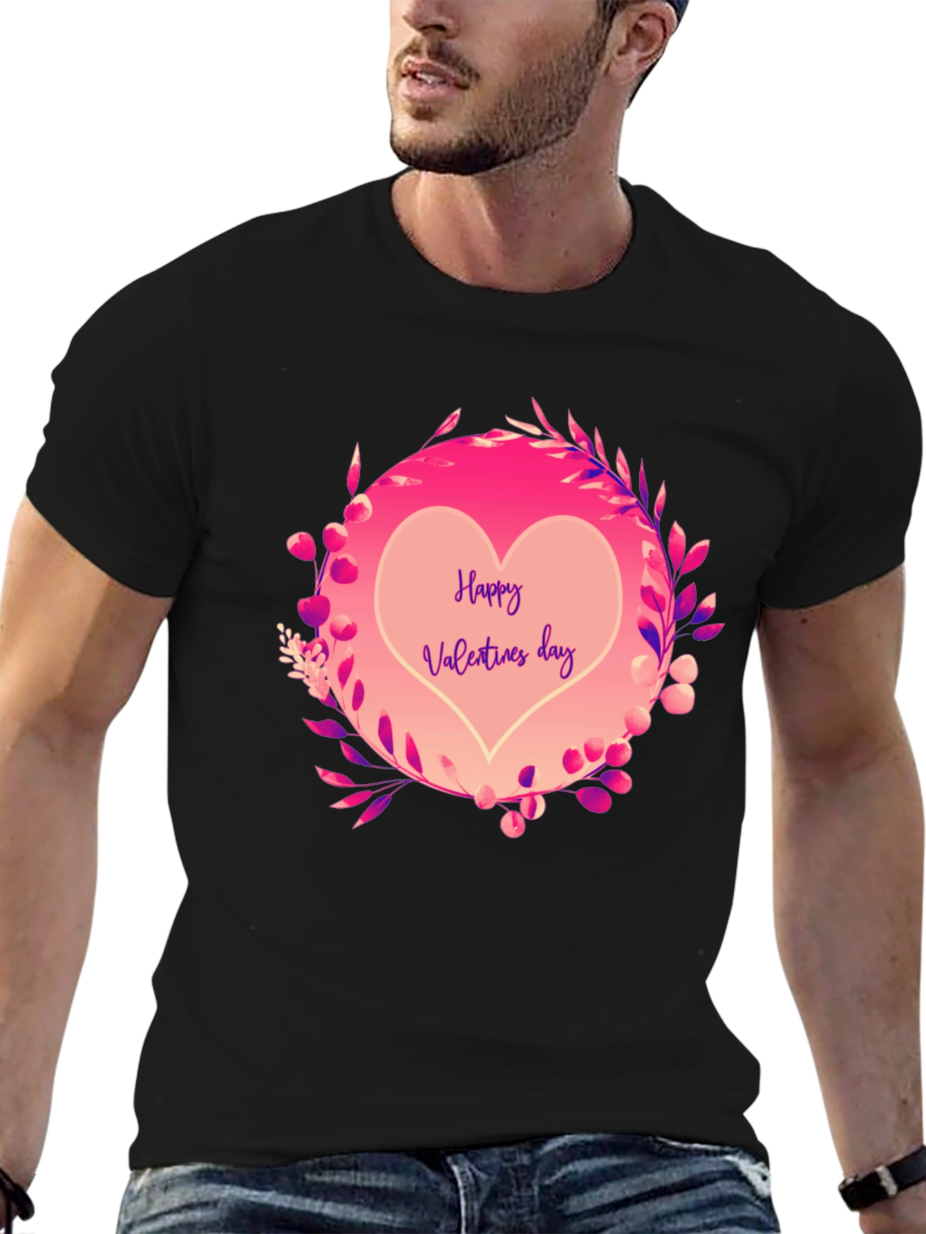 Black Happy Valentine's Day Heart Graphic Tee - Black view 6