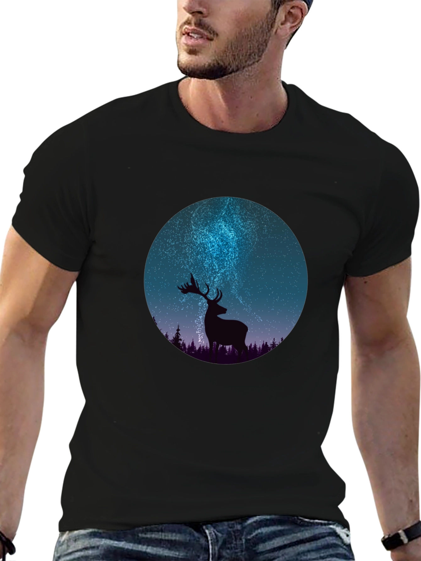 Black Deer Silhouette Graphic Tee - Men's Black T-Shirt view 6